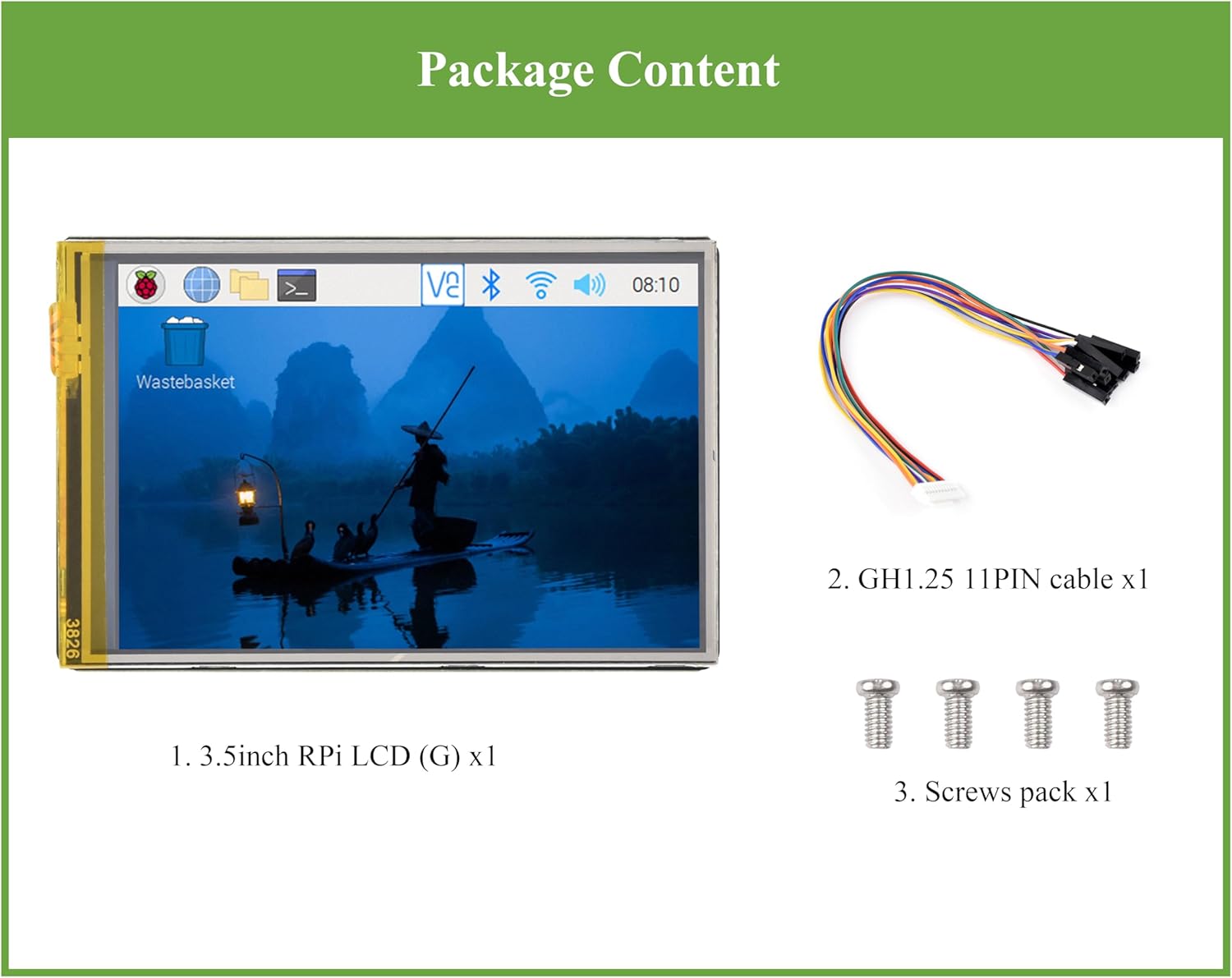 3.5inch Resistive Touch Display Compatible with Pi 5/4B/3B+/3B/Pico W/Pico 2W/ ESP32, IPS LCD Screen, 320×480 Resolution, 262K Color, Pigo Pin Header and GH1.25 11PIN Cable Two Connection Ways