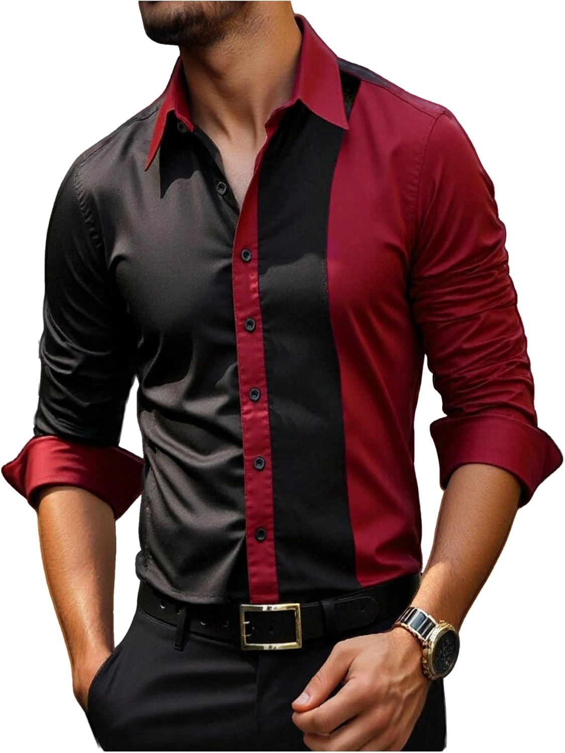SOLY HUX Men's Dress Shirts Long Sleeve Button Down Shirt Striped Business Casual Formal Shirt Mens Clothes