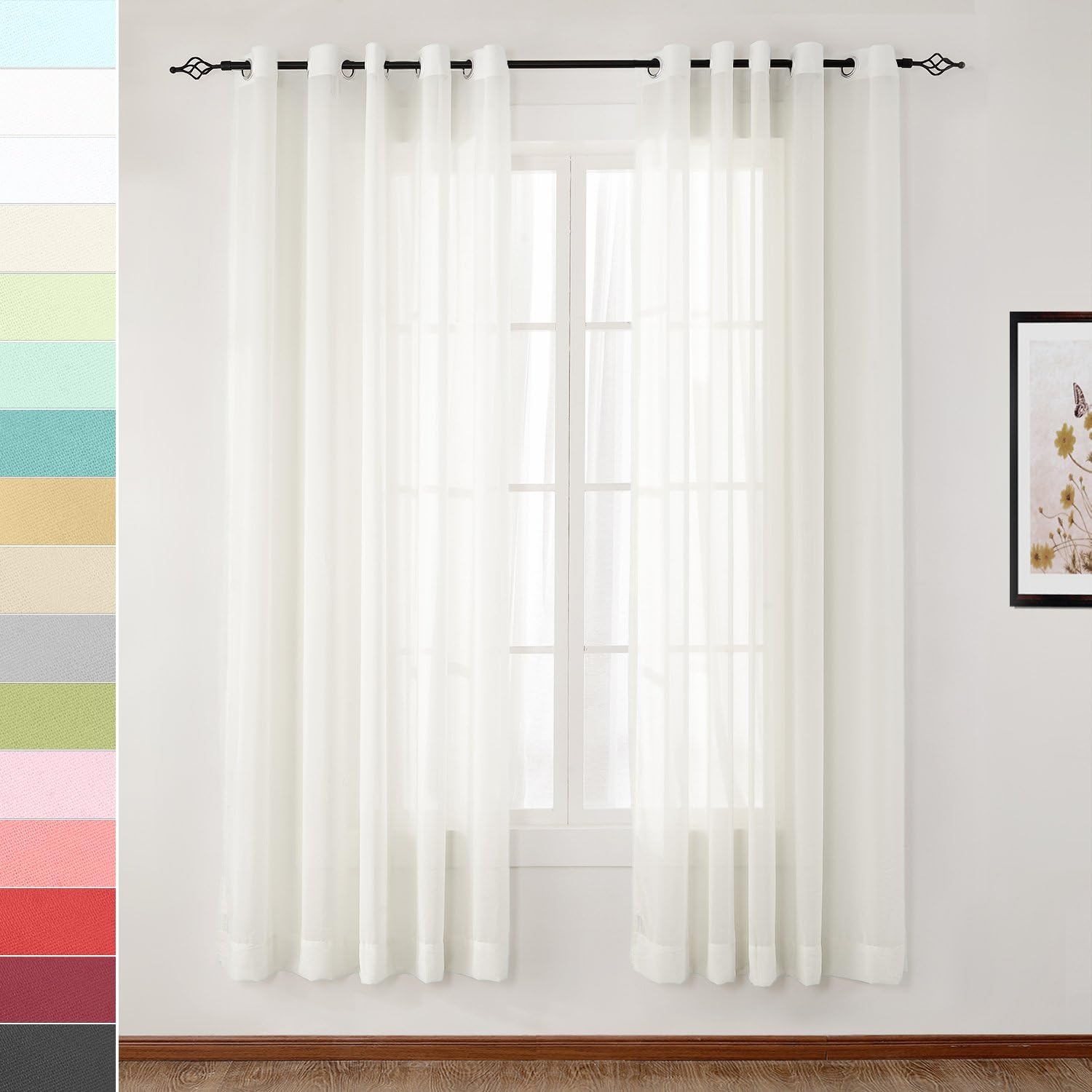 Macochico Outdoor Indoor Sheer Curtains 84W x 84L (1 Panel) Nickle Grommet Beige Light Voile Drape for Bedroom Living Room Cabana Gazebo Pergola Porch