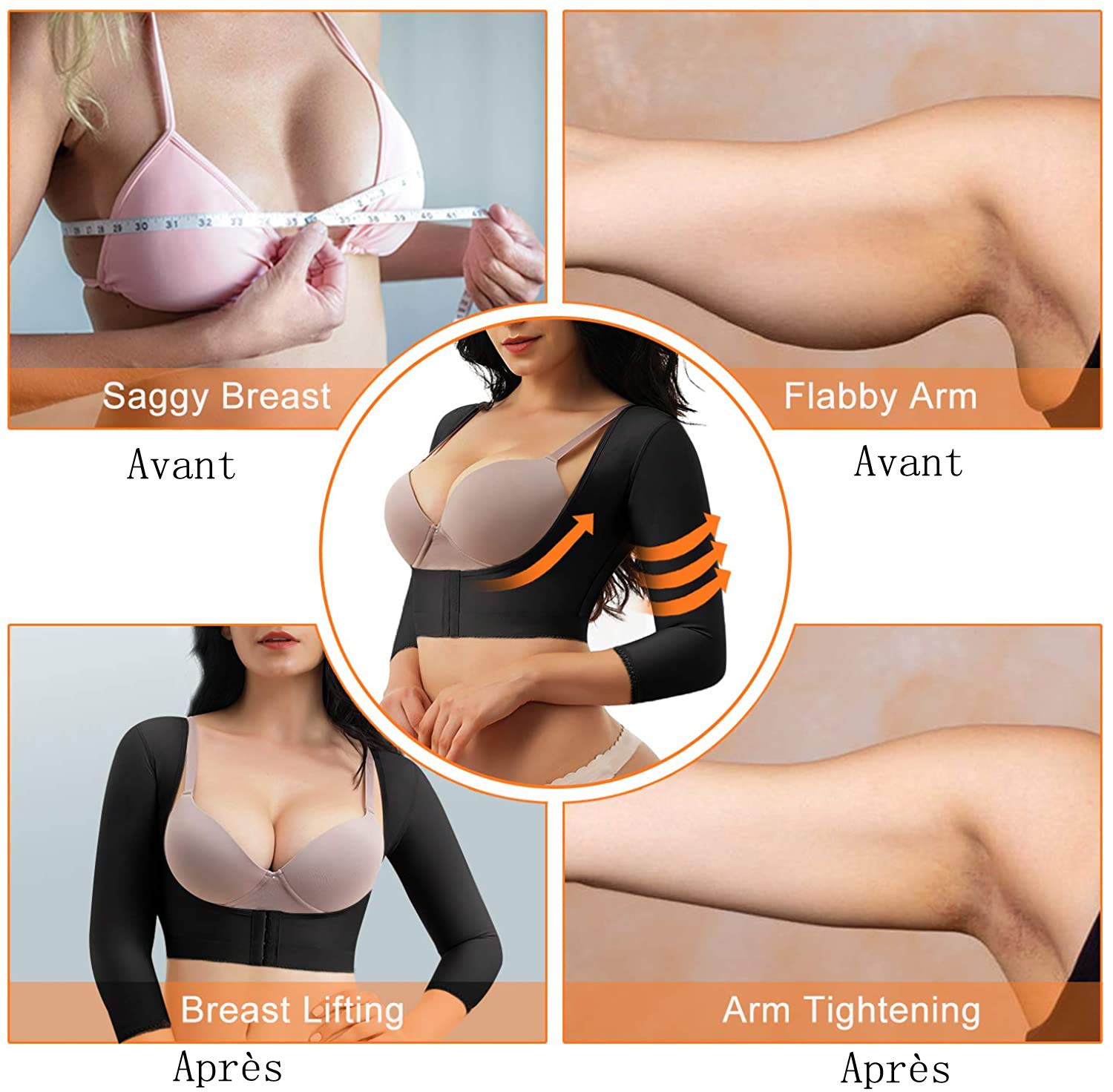 Haut Sculptant Femme Bras Minceur Manches Haut Corps Gilet de Compression Correcteur de Posture Support