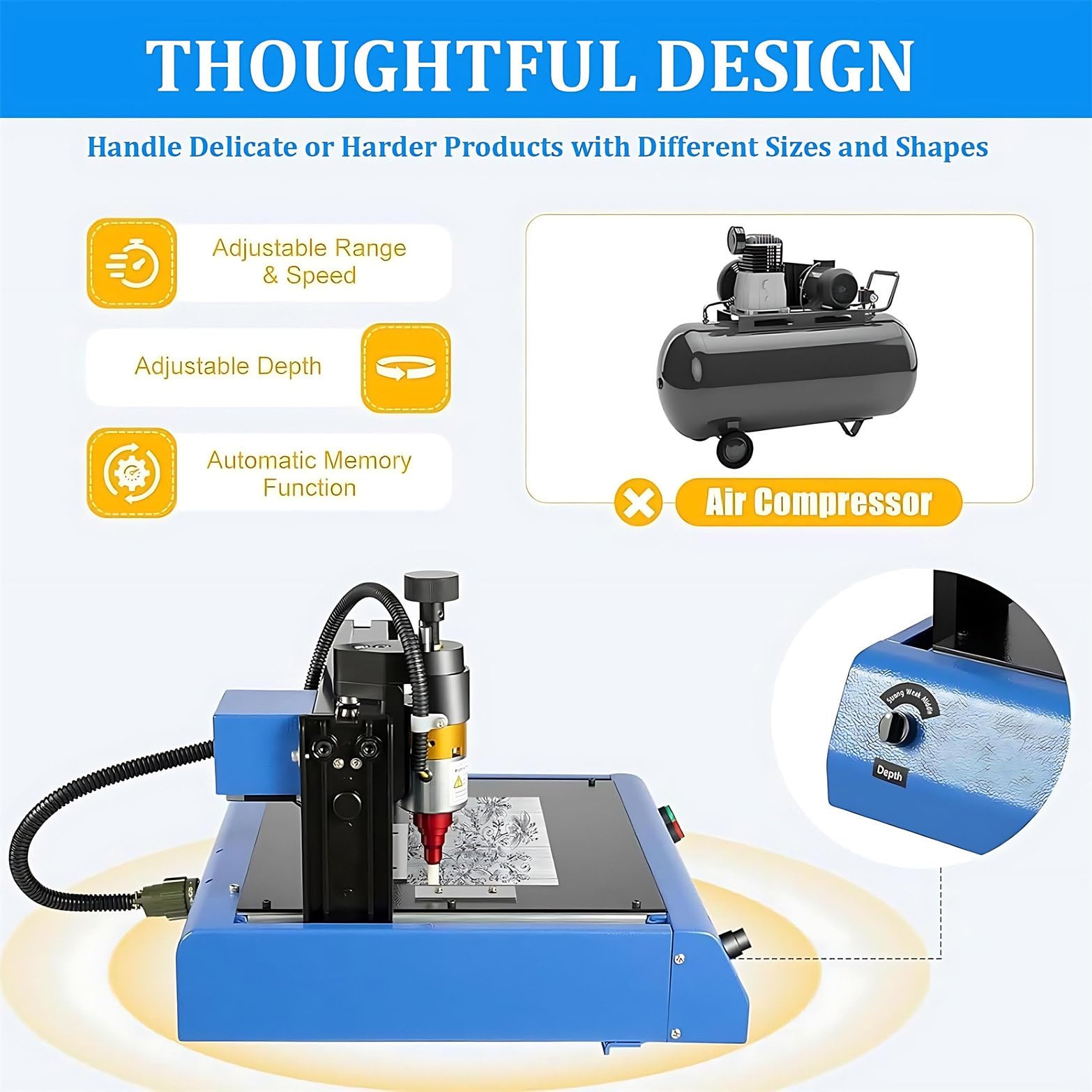 Máquina de grabado de metal, 400 W, grabador de puntos para marcar números y letras en metal, acero, plástico duro, señalización, área de grabado, 300 mm x 200 mm