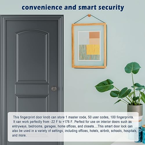 Miniatura 4 de Pomo de puerta de huellas dactilares con teclado y llave, cerradura digital biométrica inteligente con programación de navegación por voz, mango