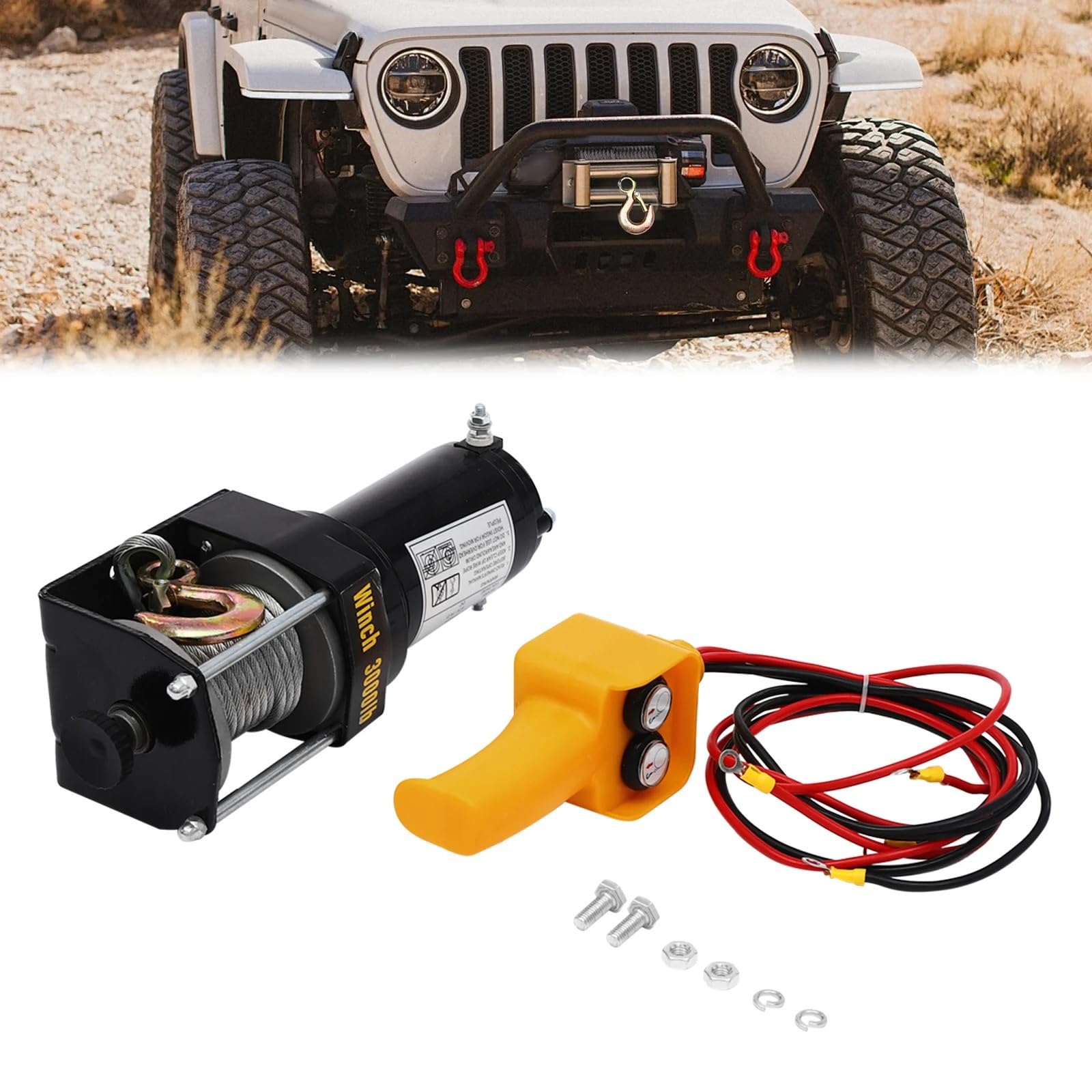Argani elettrici Cavo per gru di sollevamento DC 12V per verricello elettrico da 3000 libbre con controllo cablato 0,55KW per ATV, UTV, camion, corse Gru e paranchi a trazione