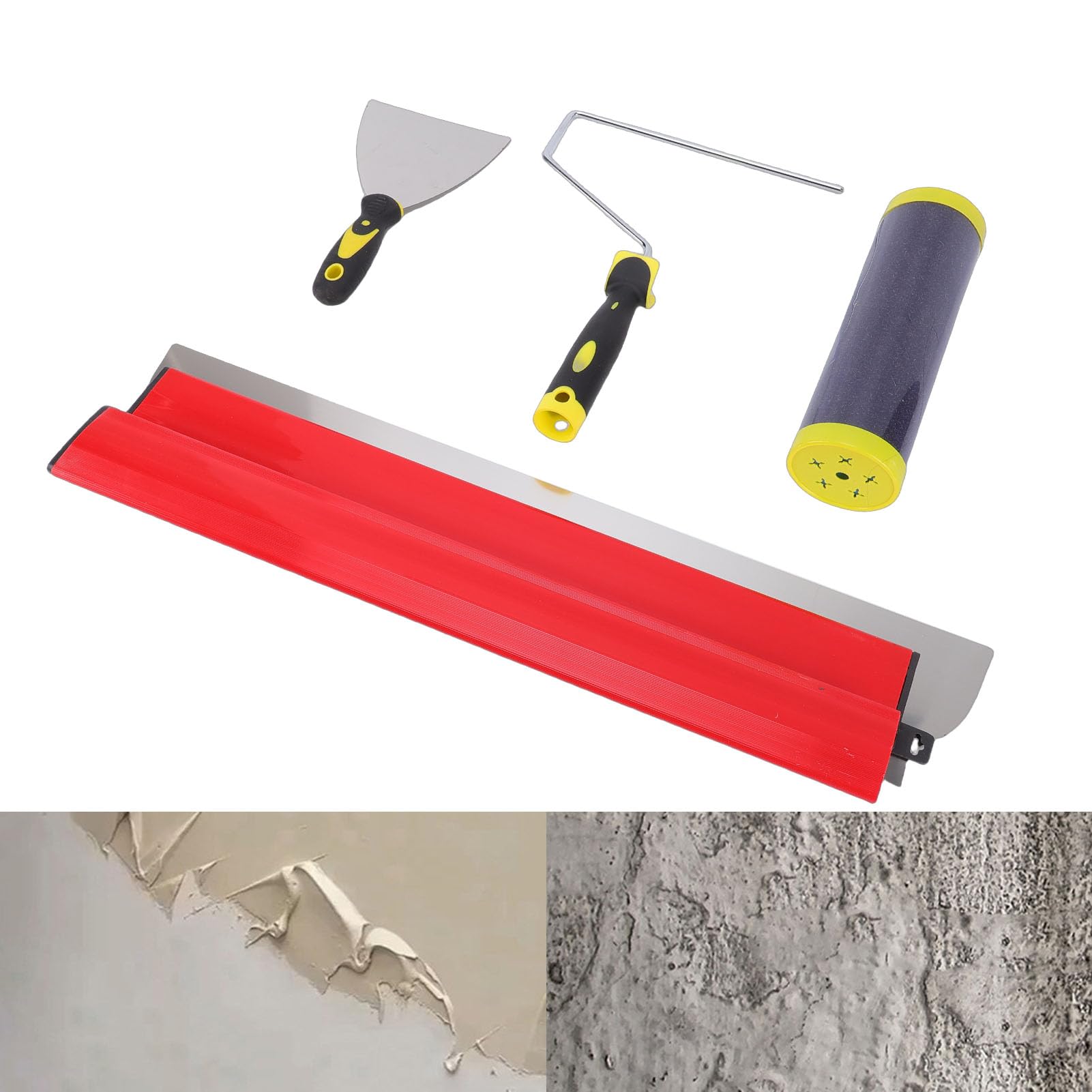 Fafeicy 24-calowy Zestaw Ostrzy do Szorowania Płyt Gipsowo-kartonowych o Długości 60 Cm z 9-calowym Skrobakiem Rolkowym do Wygładzania Tynków ściennych i Sufitowych