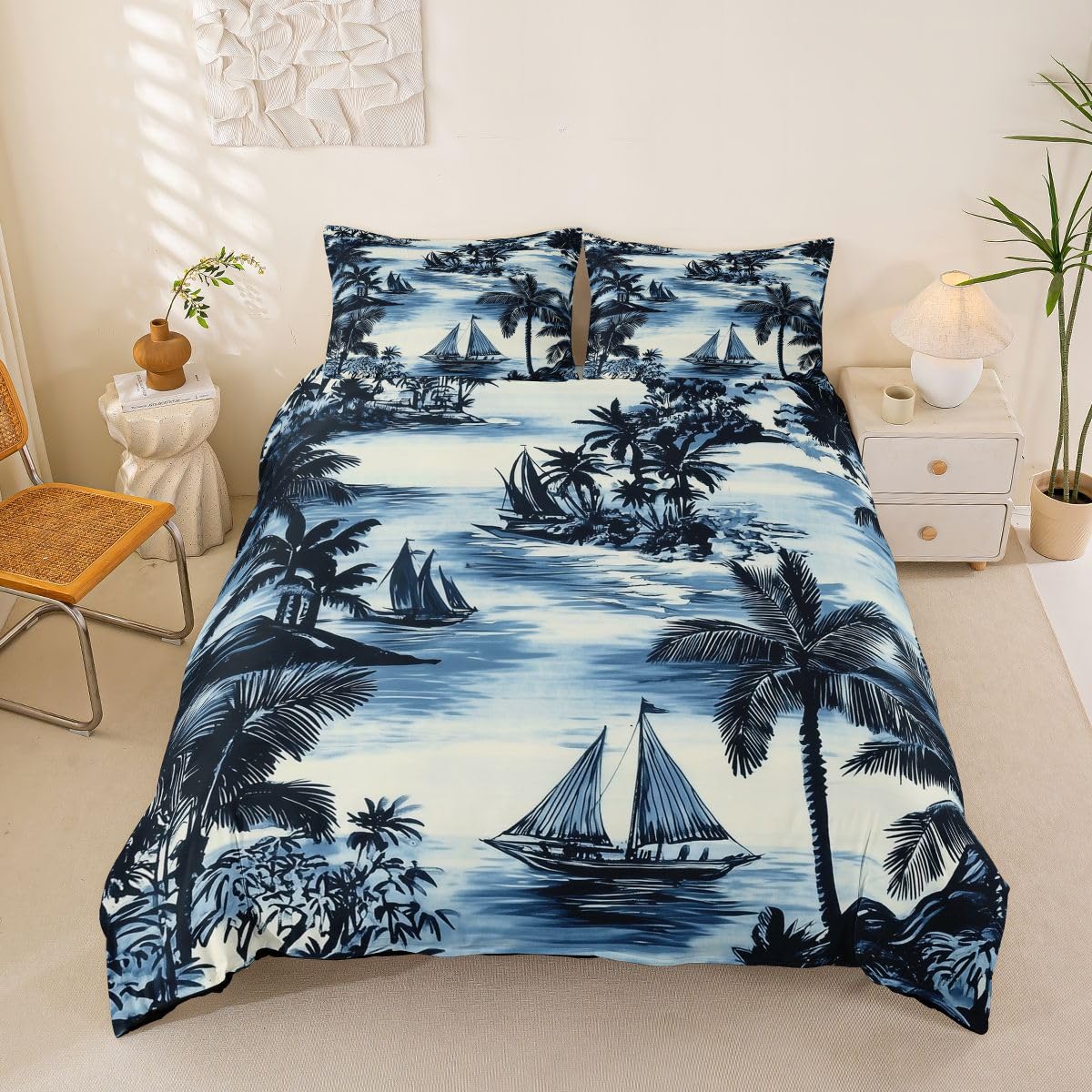 Set de housse de couette feuille de palmier microfibre 220x240