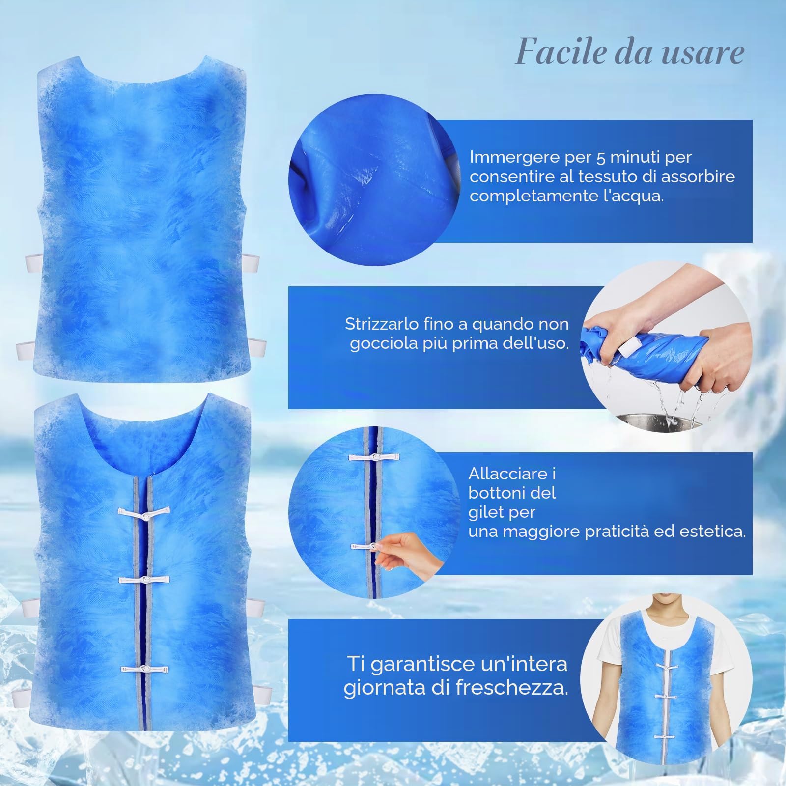 Gilet di Ghiaccio,Gilet di Raffreddamento di Stile del Cardigan,Gilet di Raffreddamento Resistente Al Calore Estivo,Giubbotto di Ghiaccio per Lavoro, Sport e Attività All'aperto