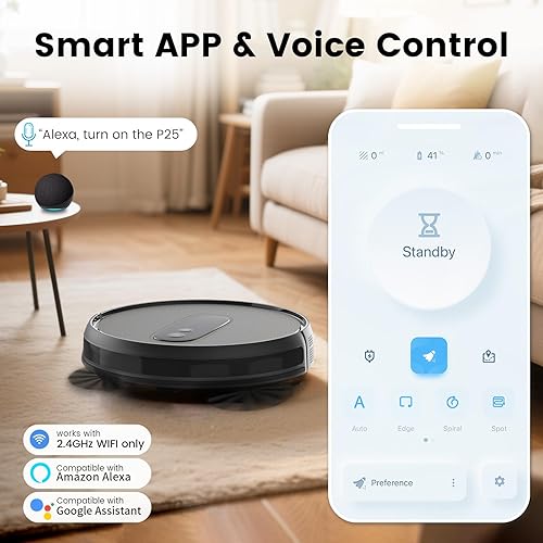 Miniatura 6 de AIRROBO Aspiradoras robot con succión de 2800 Pa, cuerpo delgado de 3 pulgadas, navegación por giroscopio, control remoto y aplicación, cubo de