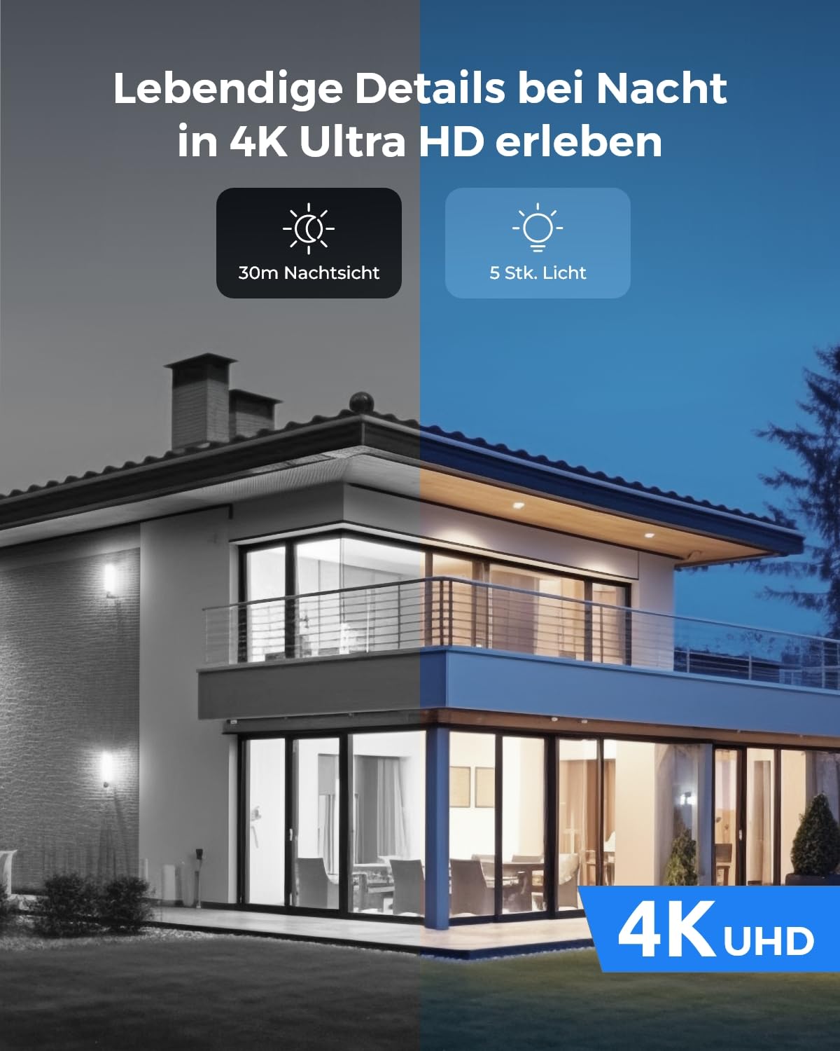 Reolink 4K Überwachungskamera Aussen Set, 5X Optischer Zoom, Personen-/Fahrzeug-/Tier-Erkennung, Spotlights, 2-Wege-Audio，8CH 2TB HDD NVR für 24/7 Aufnahme,Nachtsicht, IP67 Resistent, RLK8-811B4