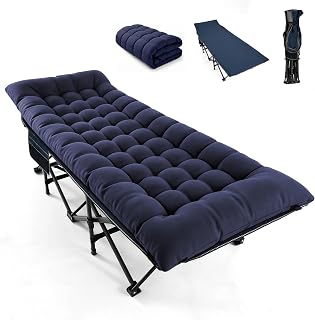 Folding Camping Cot for Adults, 28in Wide with Mattress,Black | Heavy-duty 1200D Oxford Cot with Thick Mattress & Carry Bag, Compact Bed for Travel, Home Office Nap,Guests