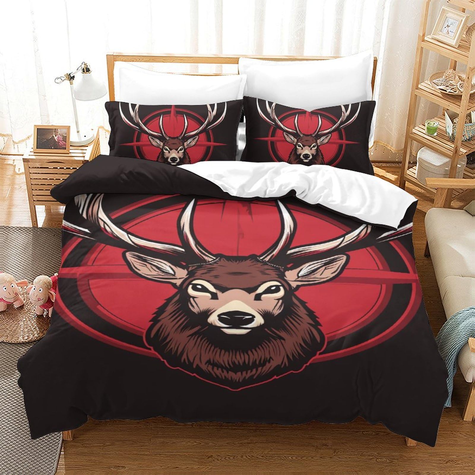 Housse de couette cerf imprimé 3D avec zip, microfibre douce sans repassage pour ado
