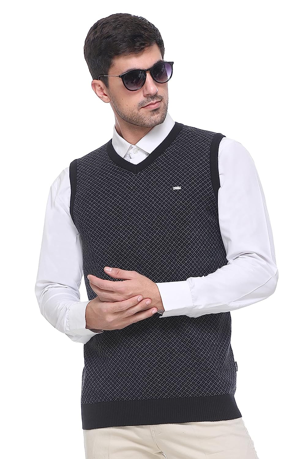 Men V-Neck Woolen Sleeveless Half Sweater for Winter