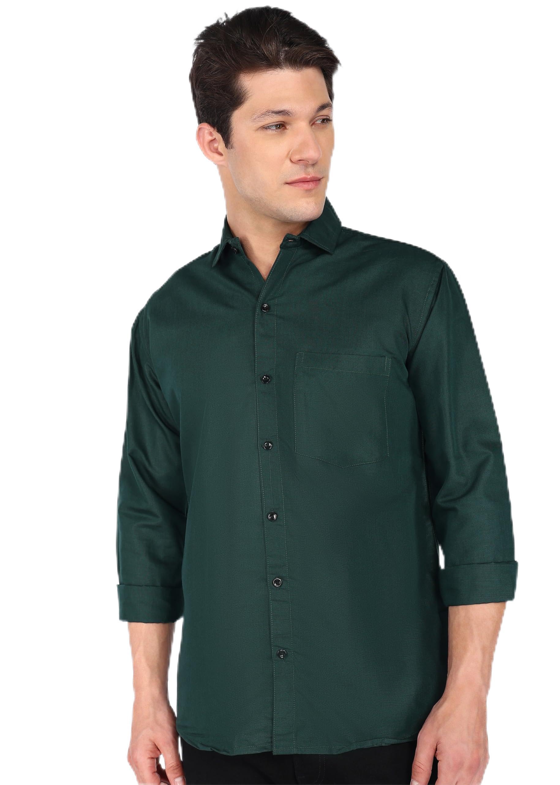 WanderThreads Lifestyle Co. Mens Regular fit Solid Casual Cotton Shirt with Spread Collar and Full Sleeves | Stylish & Comfortable | Ideal for Office, Casual Outings, Meetings