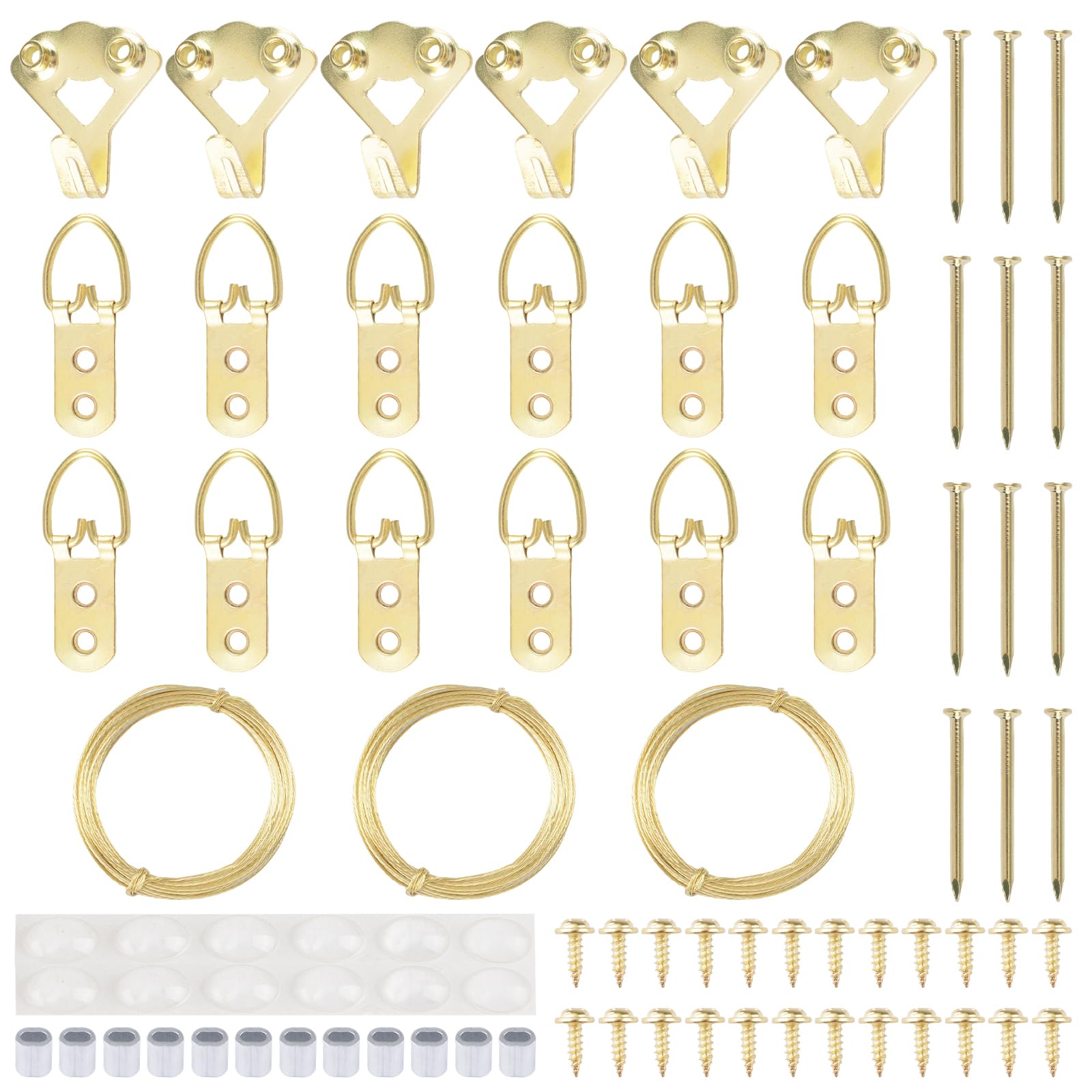 Picture Hanging Kit - Brass Hooks & Wires -9