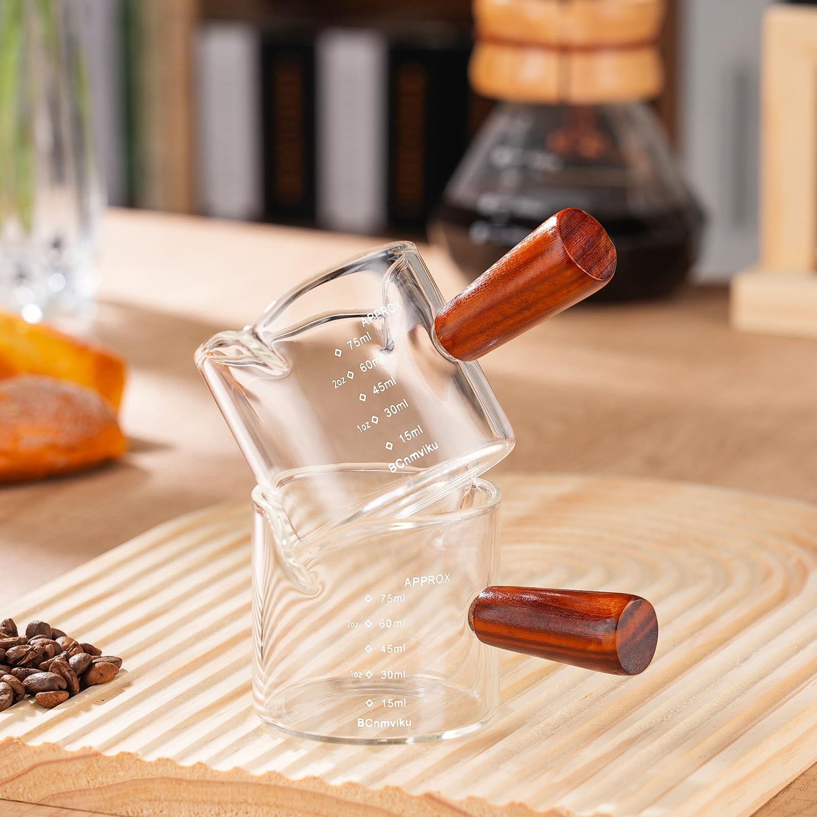 Doppi Beccucci da 75 Ml, Misurino Per Latte, Tazza da Caffè Espresso in Vetro Trasparente, Misurino Per Caffè con Manico, Doppi Beccucci, Utensili da Cucina in Vetro Per Misurare Il Latte Resistente