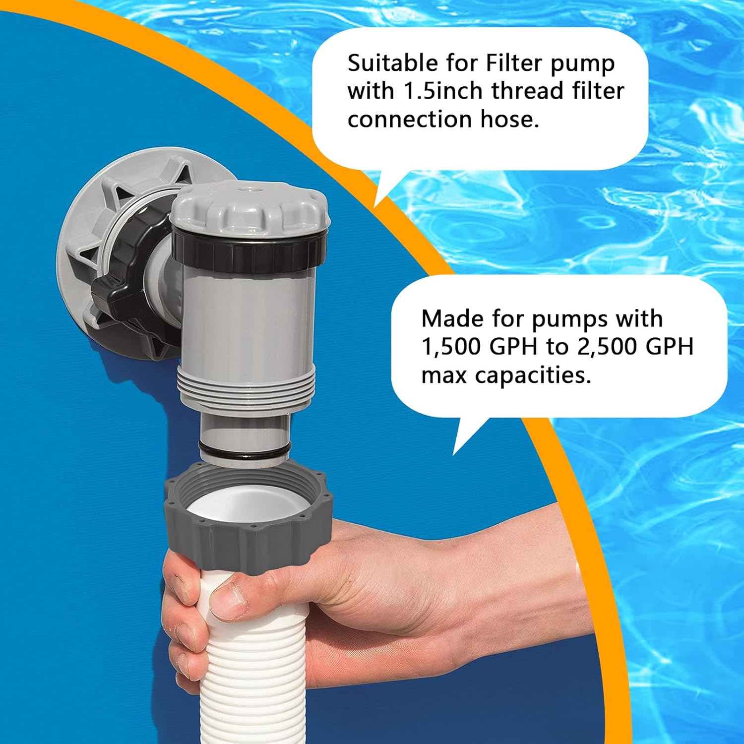 2Pcs 1.5’’ Diameter Pool Hose with 2 Type B Hose Adapters, 20inch Pool Pump Replacement Hose for Above Ground Pools, Flexible Water Pool Hose Set for Filter Pump and Saltwater Systems