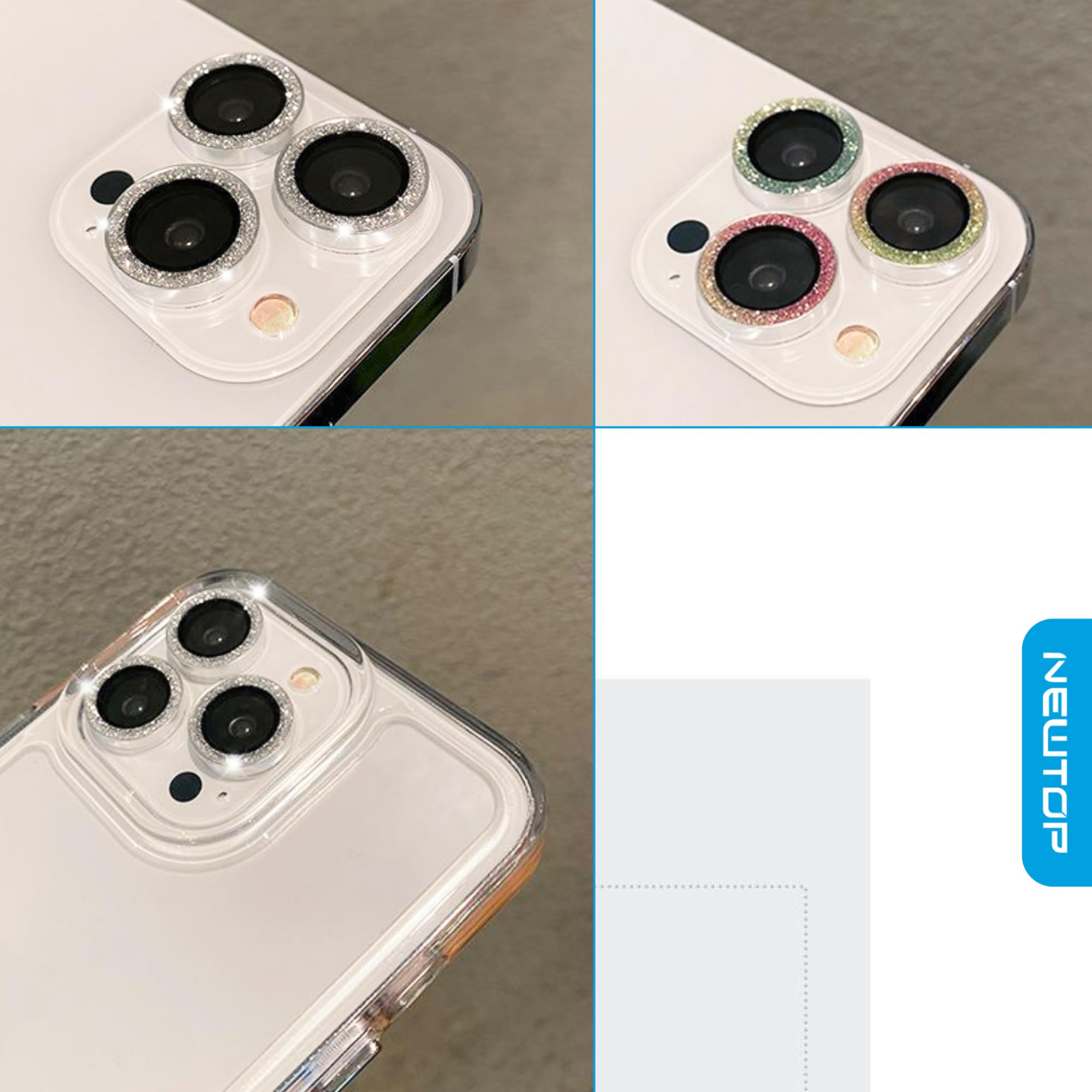 Copri Lente Fotocamera Anello Protezione Obiettivo Glitter Per IPhone 11-16 - Vetro Temperato + Lega Titanio, Antiurto E Graffi Fotocamera Posteriore IPhone 8