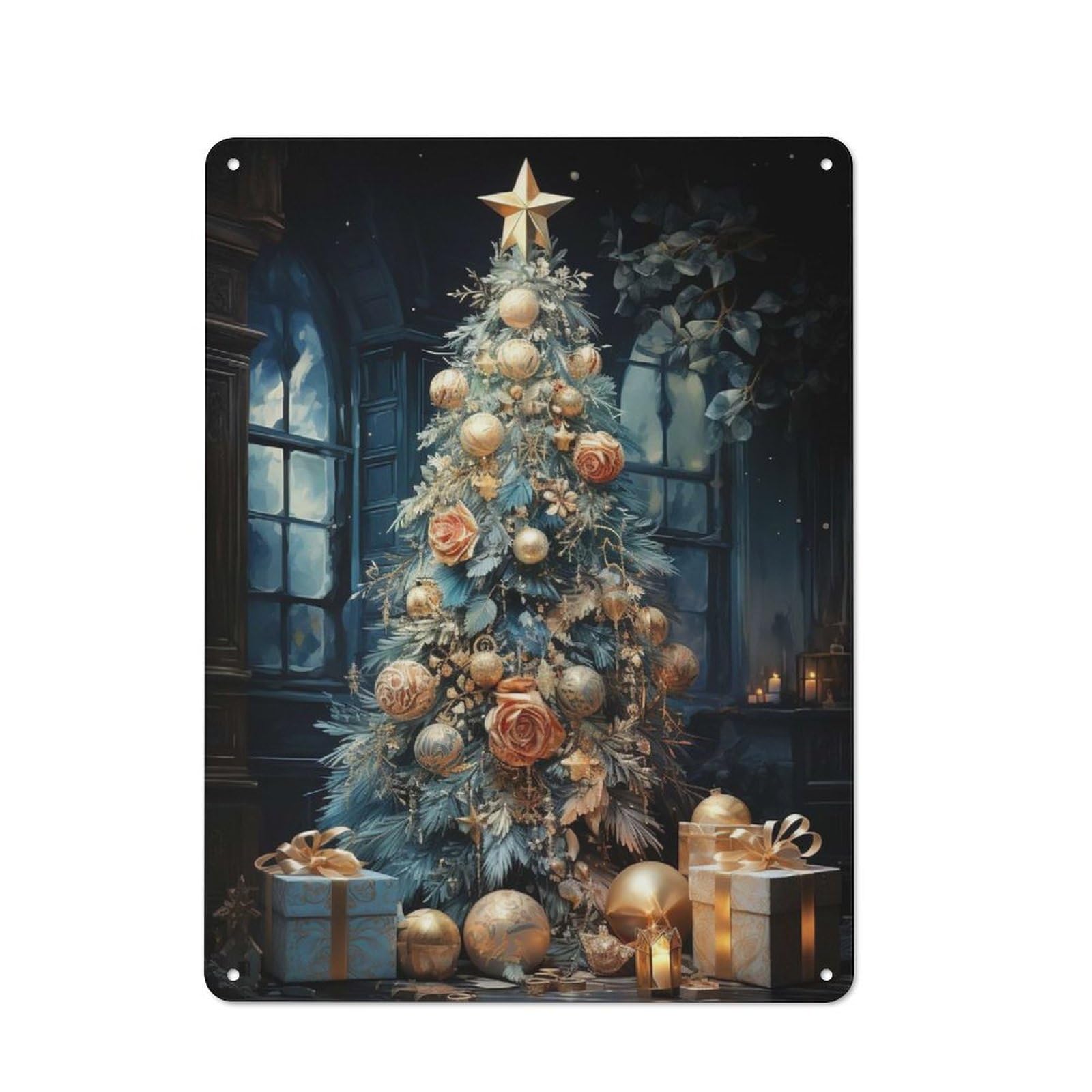 Junmoney Watercolor Noel Metal Plaque 40X30cm With For Pub Or Café, Rustic Decor, For Pub Decor Enthusiasts