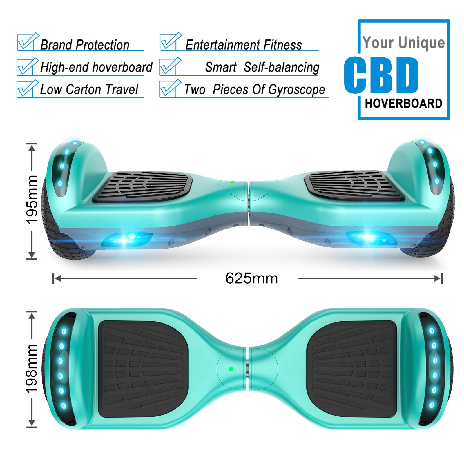 SISGAD Hoverboard, Électrique Gyropode 6,5 Pouces LED Hoverboard Self Balance Scooter, 2 * 300W Smart Blance Board, Électrique Auto-Équilibrage pour Enfant et Adulte