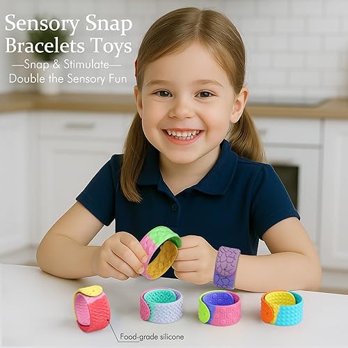 Miniatura 2 de Pulseras de silicona texturizada, juguetes para ansiedad para niños y adultos, 6 pulseras sensoriales a presión para estrés, ansiedad, autismo,