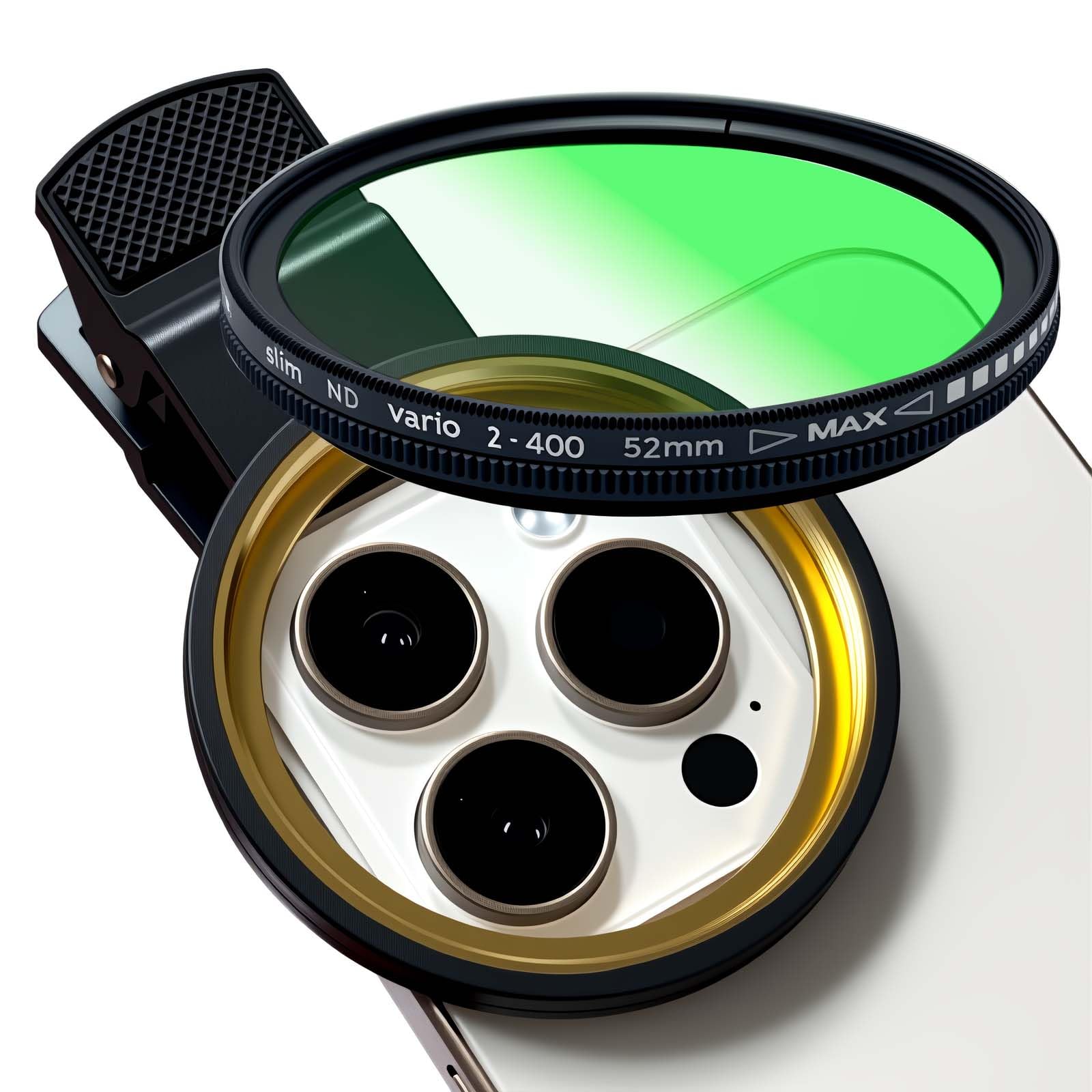 52mm Clip-on ND 2-400 Phone Camera Filter for iPhone 16 15 14 13 12 11,Samsung BLU, Motorola, Xiaomi and Other Smart Phones
