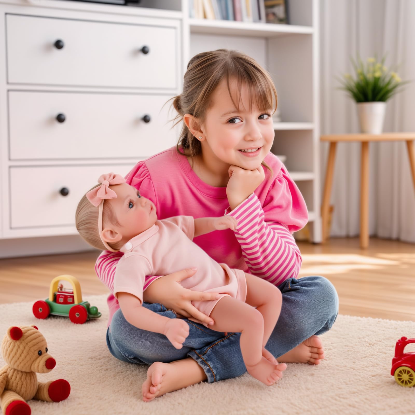 JIZHI Reborn Bambola Femmina da 17 Pollici, Bambole Neonata Realistico Con Occhi Aperti, Corpo in Tessuto Morbido, Arti Mobili, Con Set di Vestiti e Accessori, Regalo Giocattolo per Maschio e Femmina