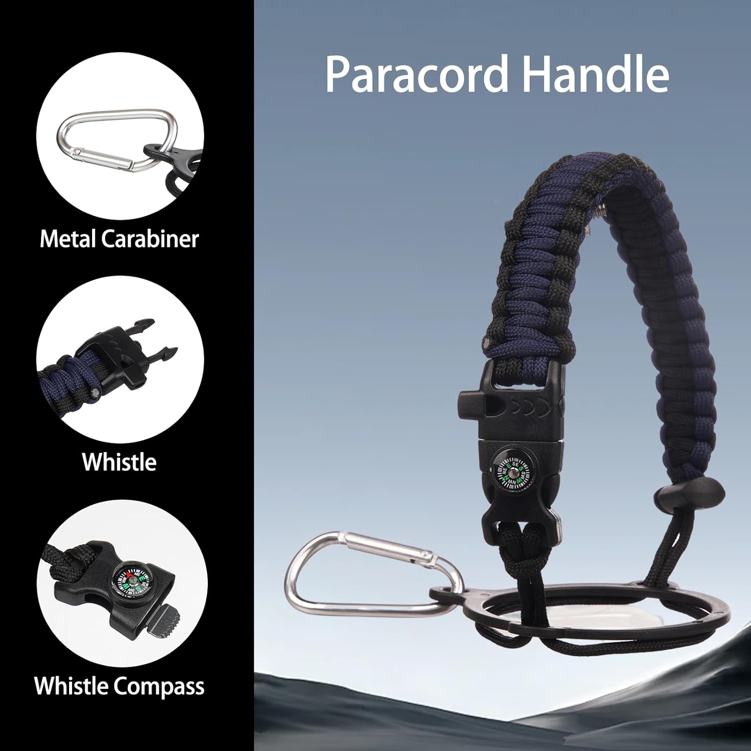 Insulated Water Bottle 40oz,Triple Wall Vacuum Stainless Steel(Dishwasher Safe),Leak Proof & Non-BPA,Flask Jug with Paracord Handle & Straw Spout Lids Sports Navy Blue - Image 5