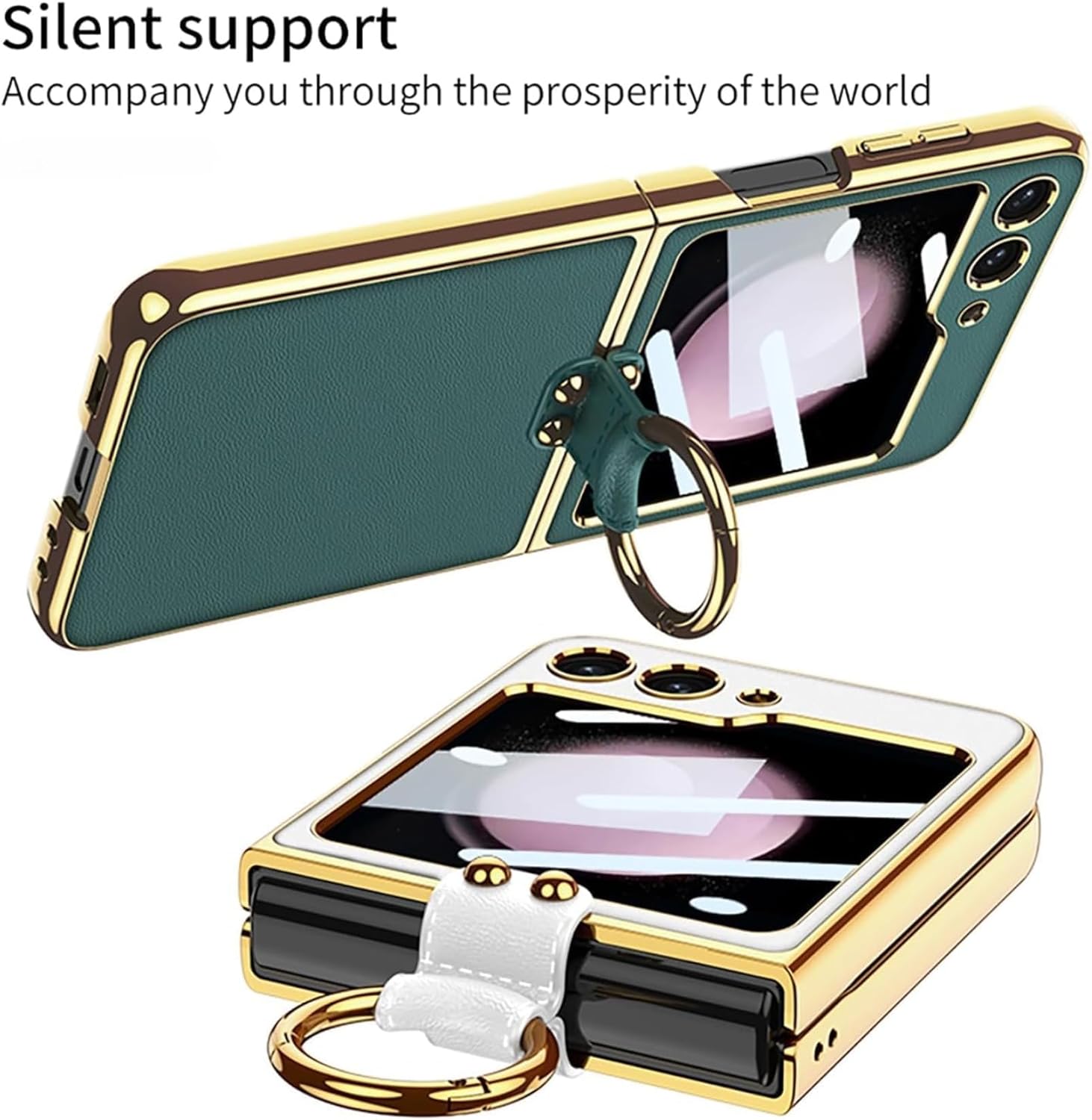 Case for Samsung Galaxy Z Flip 6, Deluxe Leather Flip6 Case with Shoulder Strap, Built-in Small Screen Protection Film and Ring Holder (Green,for Galaxy Z Flip6)