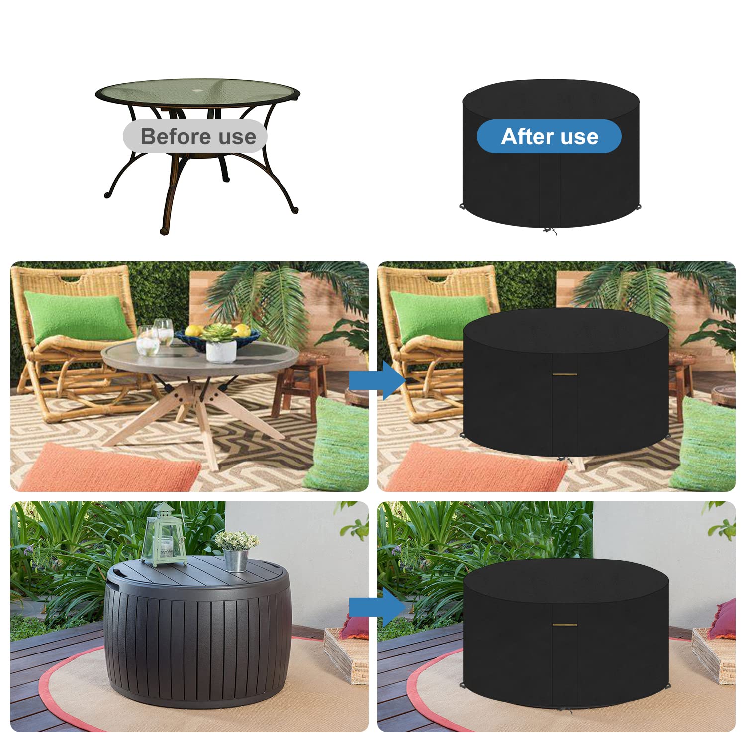 VANSHEIM Copertura per Mobili da Giardino da Esterno Copri Tavolo da Esterno Rotondo Copertura Tavolo da Esterno Impermeabile Resistente UV Tessuto Oxford per Giardino Tavoli Sedie Coperture Ø90x71cm