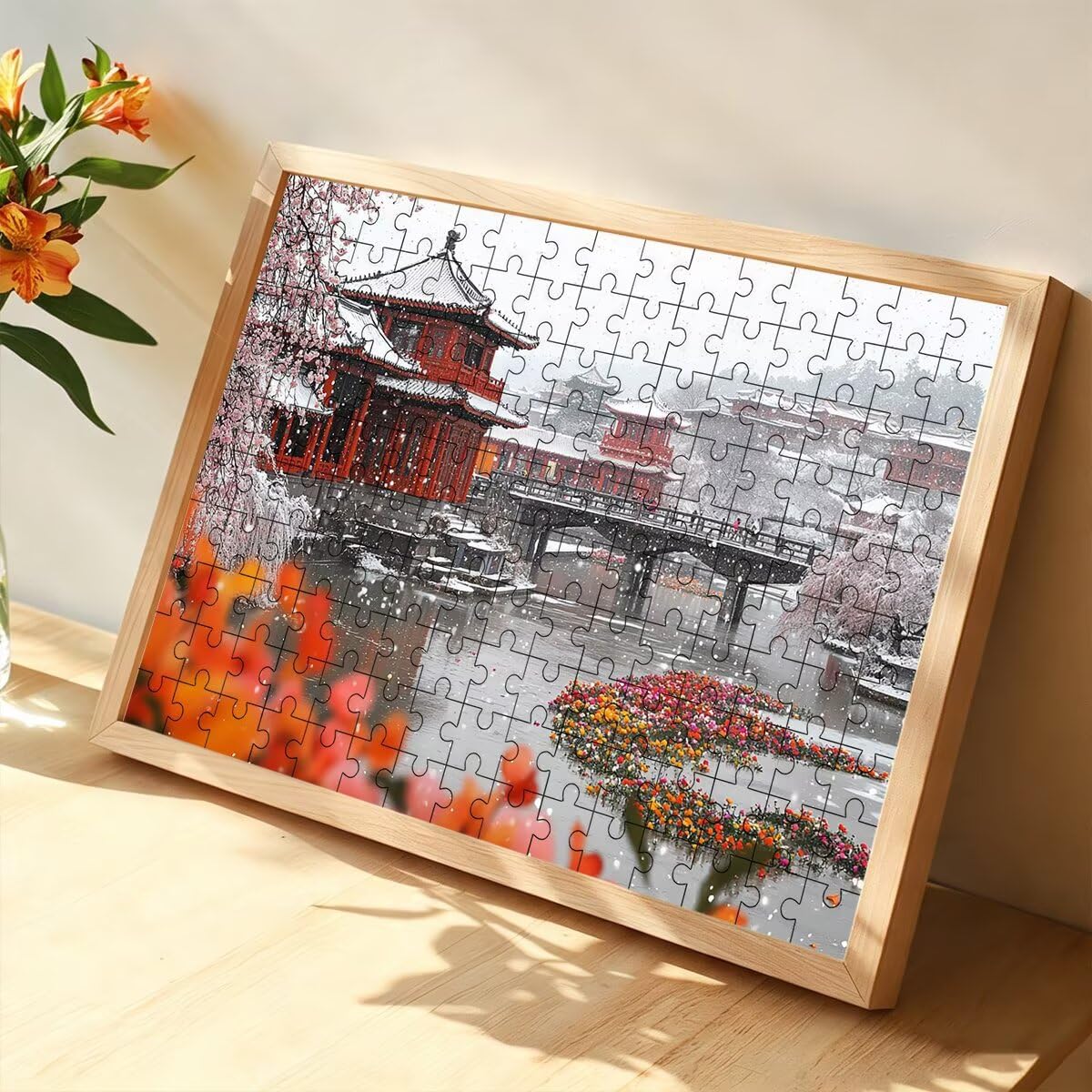 Zimowe puzzle 1500 elementów, japońskie puzzle, drewniane puzzle, 87 x 57