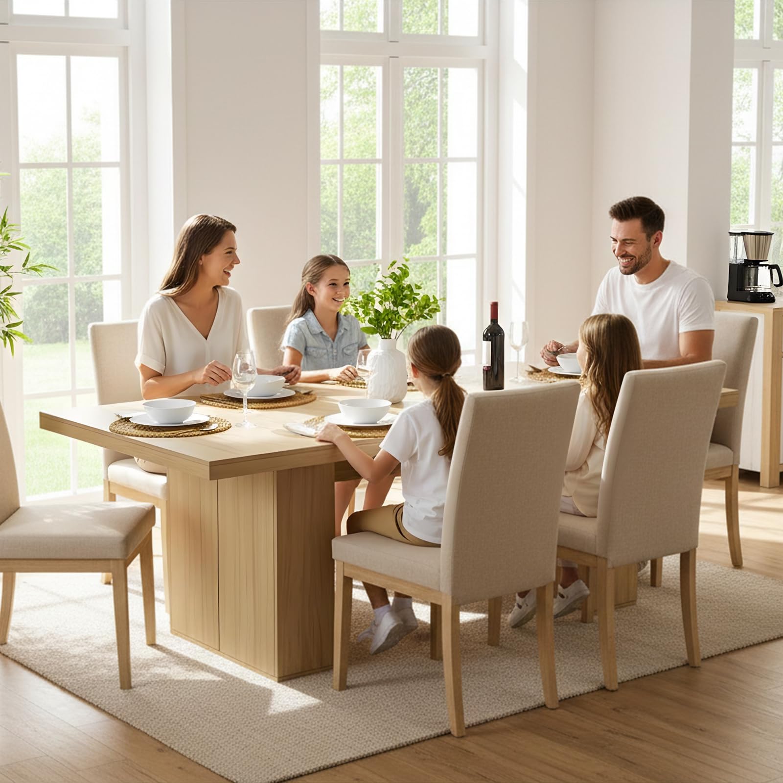 Mesa de Comedor de Madera para 4-12 Personas, Mesa Rectangular para Cocina y Comedor con Armarios de Almacenamiento Integrados, Mesa Moderna Efecto Roble para Salón, Oficina y Apartamento