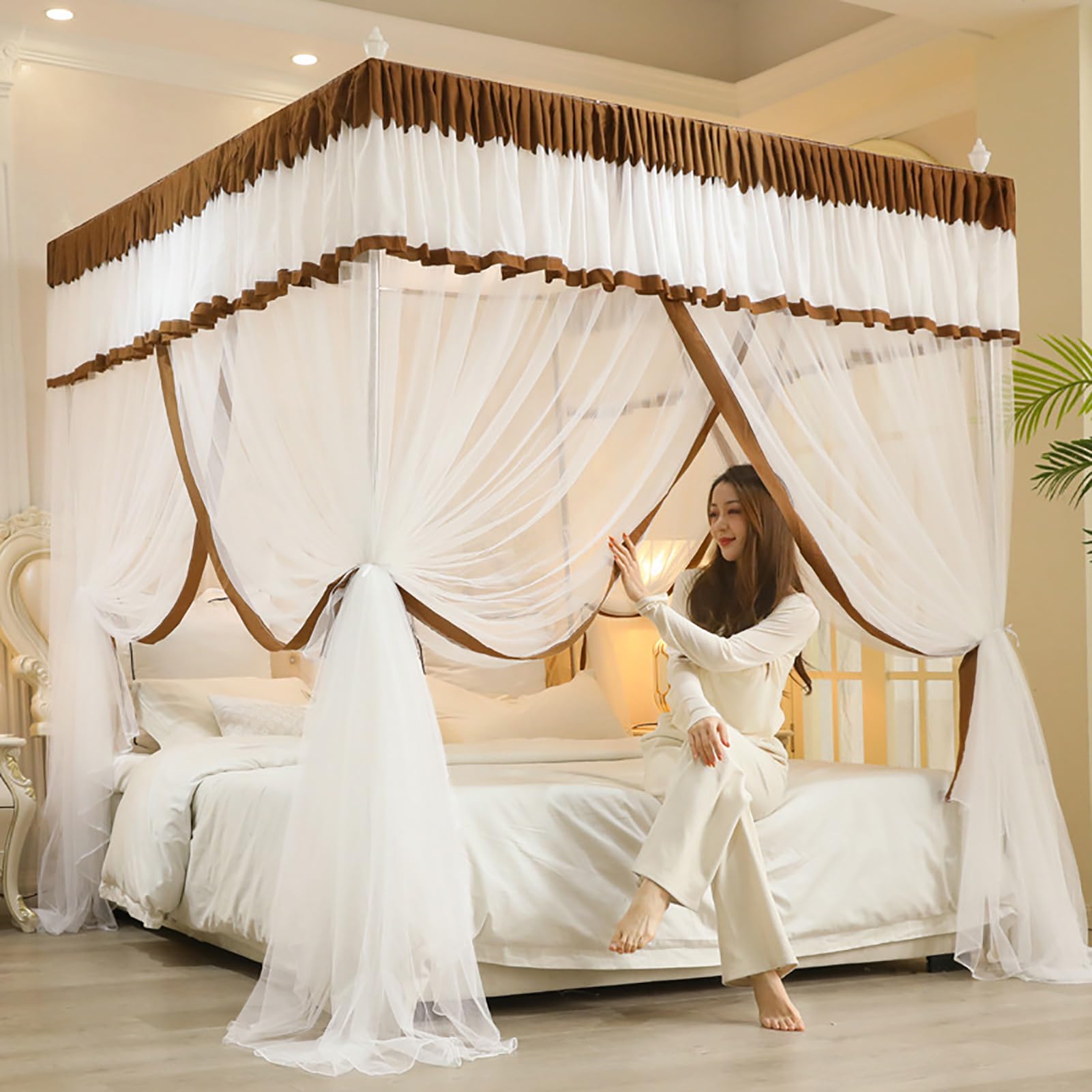 GJMSSMY Bed Canopies Frame,Princess Canopy Bed Curtain – Double Layer Mosquito Net for 4-Poster Beds, 180x200cm, Elegant Bed Canopy with Frame, Perfect for Kids' Rooms and Dreamy Deco