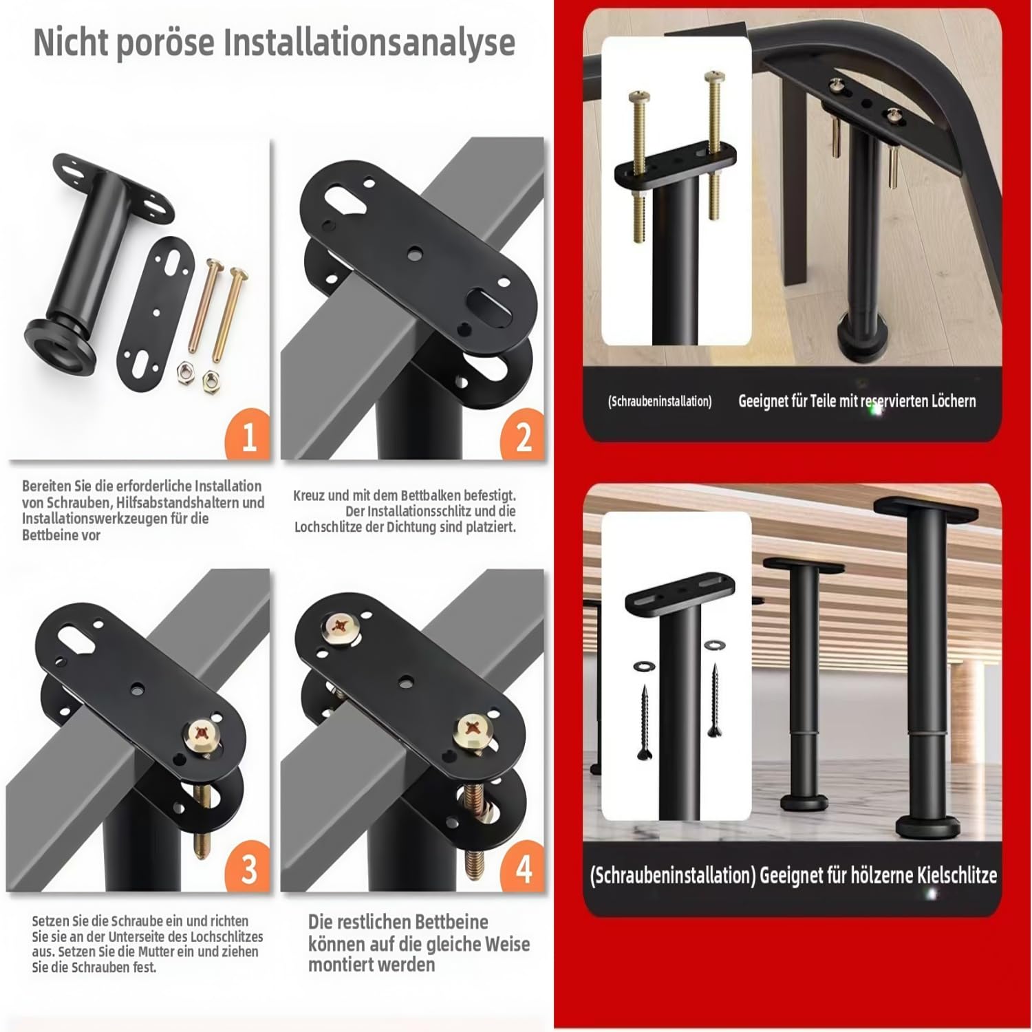 Patas ajustables de metal para muebles, patas de cama de acero inoxidable en forma de T, resistentes para centro de cama, patas de repuesto para sofás, sillas acolchadas (negro, 38-55 cm/4