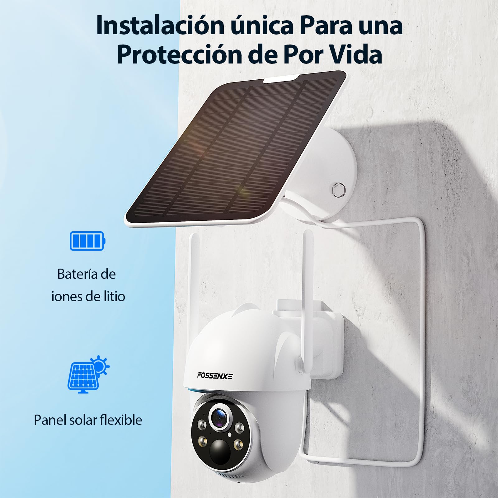2K/4MP Kit de Camaras Vigilancia WiFi Exterior Solar - 2 Cámaras+Base | 360° PTZ | 2.4/5GHz WiFi | 64 GB Almacenamiento Local, Visión Nocturna, PIR Detección, 4LED, Sin Costo Mensual