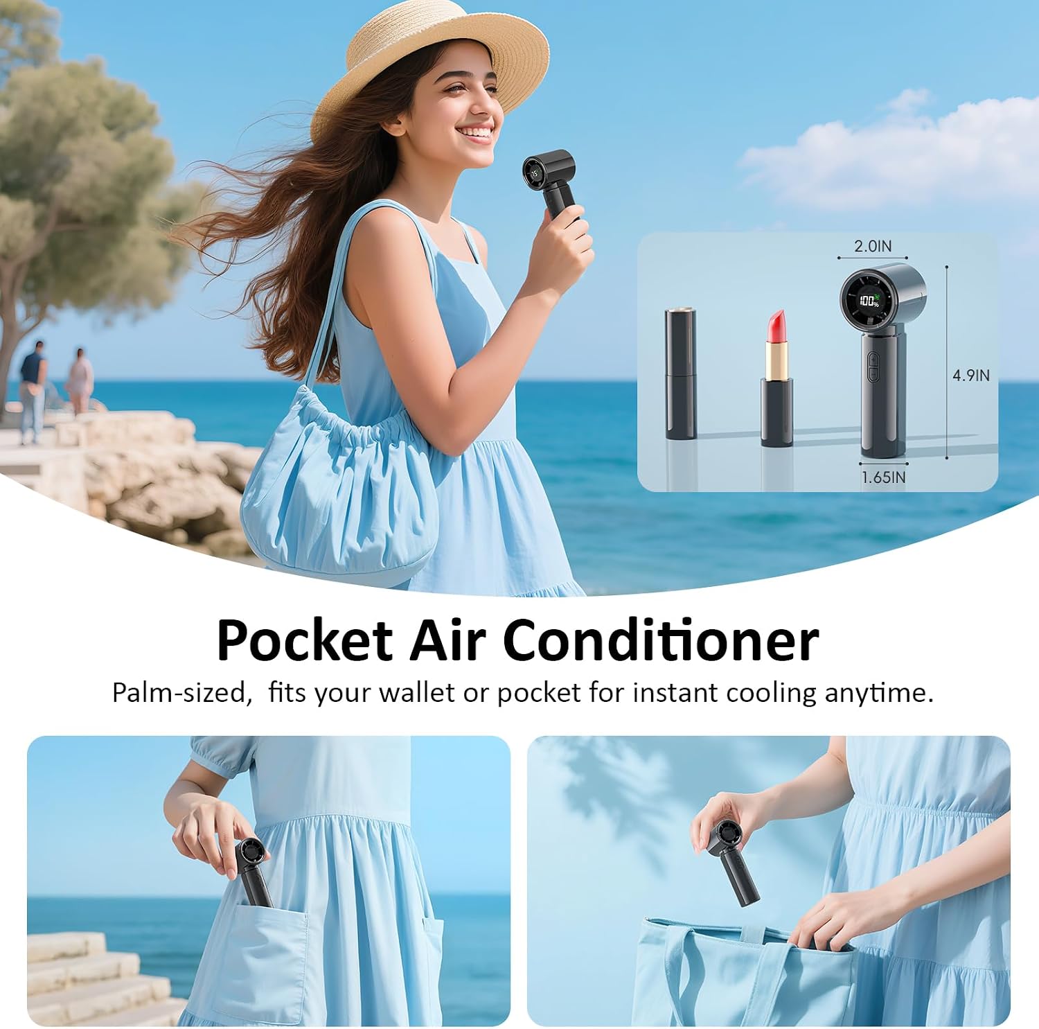 HandFan 4000mAh Portable Handheld Turbo Fan, High Speed Mini Personal Fan, Rechargeable Hand Fans, 100 Speeds Adjustable, Digital Display, Purse Accessories for Travel, Concerts Outdoors(Gloss Black) image 4