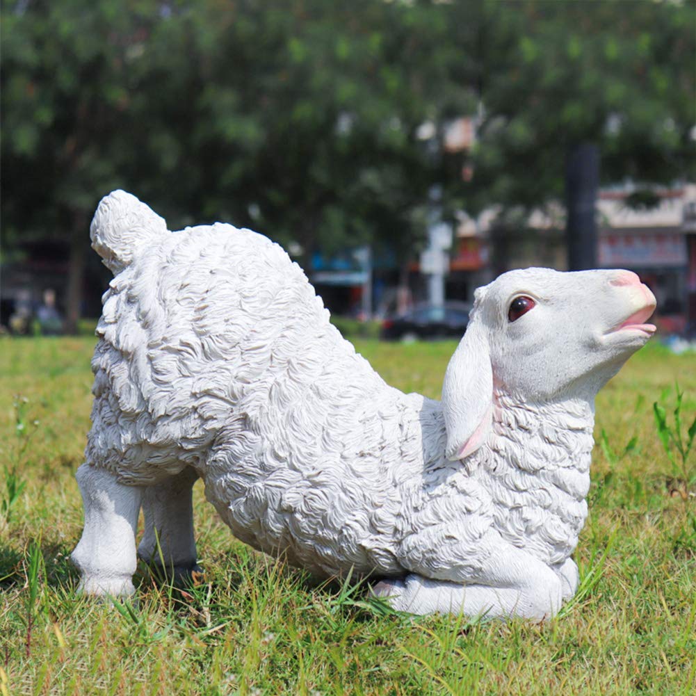 Statue D’agneau En Résine Pour Jardin – Figurine Décorative Extérieure, 20,5x9x23,5 Cm, Blanche, Mignonne