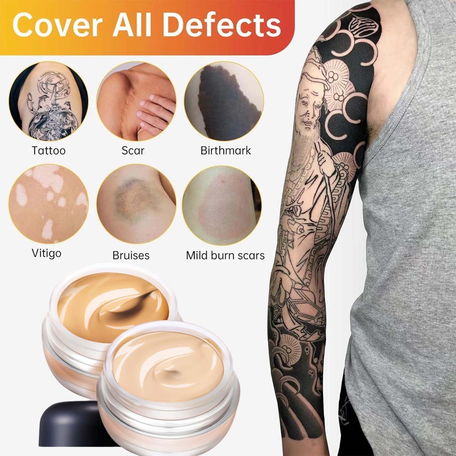 2Color 10ml Waterproof Tattoo Cover Up Makeup with Bruises, Full Coverage, and Tattoos. Body Makeup Concealer Set for Men and Women - Image 4