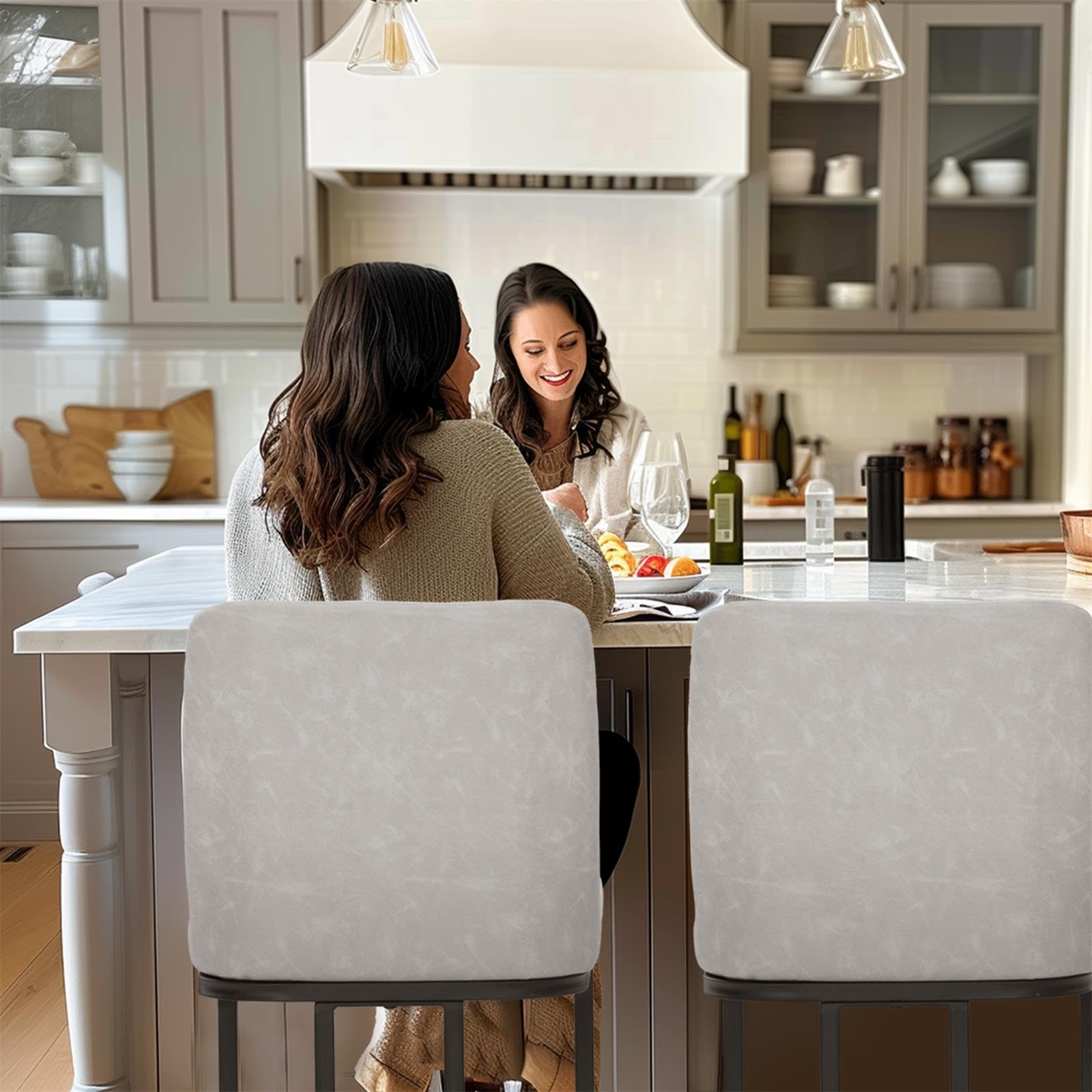 Sophia & William Bar Stools Set of 3, Counter Height Bar Stools with Back for Kitchen Island, Modern Faux Leather Bar Stools,Light Grey