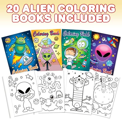 Miniatura 2 de ArtCreativity Mini libros para colorear alienígenas surtidos para niños, paquete de 20, pequeños folletos de colores en 4 diseños, recuerdos de