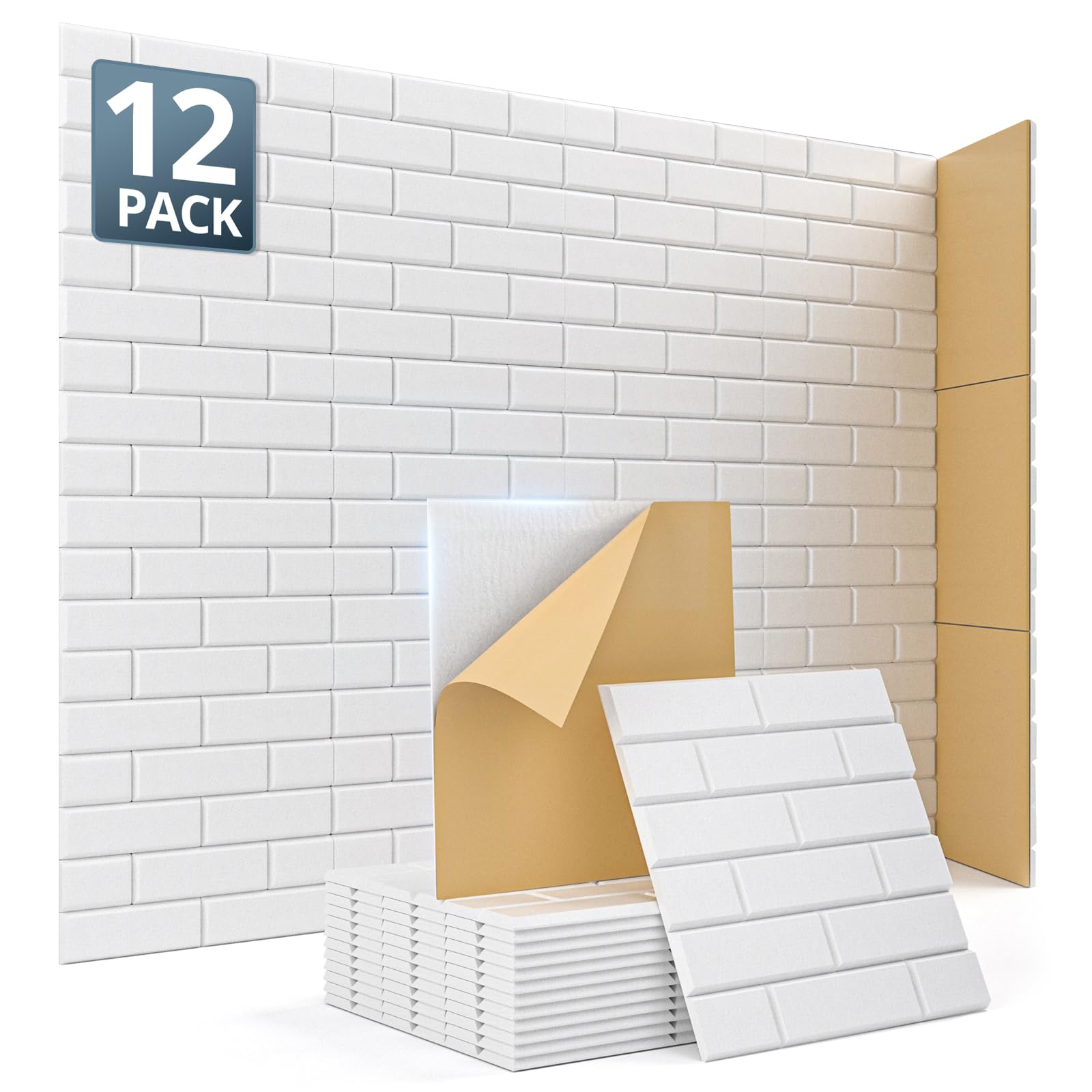 Kuchoow - Pannelli da parete insonorizzanti, autoadesivi, pannelli fonoassorbenti, per pareti, camere da letto, porte, cancellazione del rumore, 30,5 x 30,5 x 1 cm, confezione da 12 pezzi