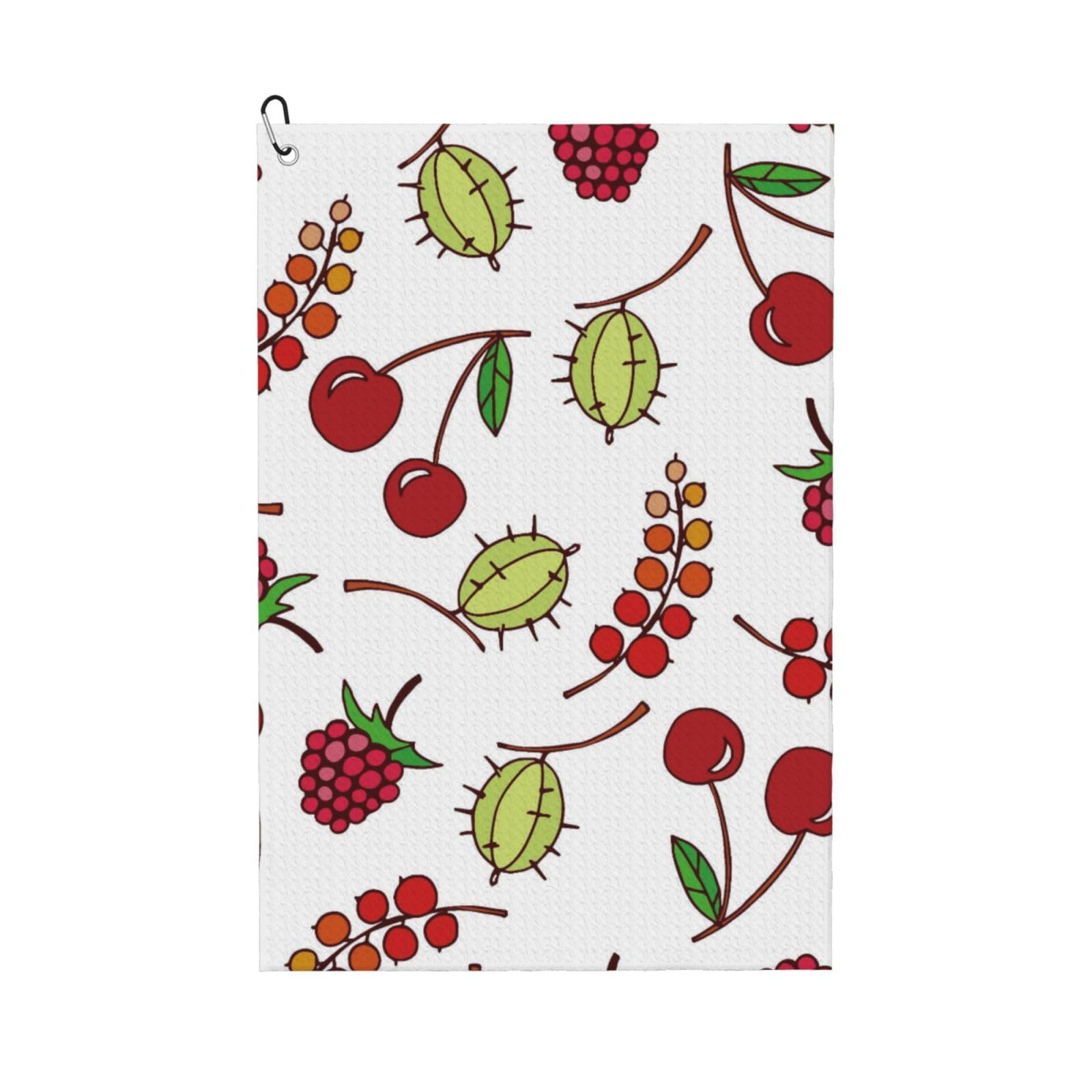 Oudrspo Seamless Pattern of Gooseberries Cherries Raspberries and Currants Golf Towel, Waffle Weave Sports Towel with Clip for Golf Course Daily Use
