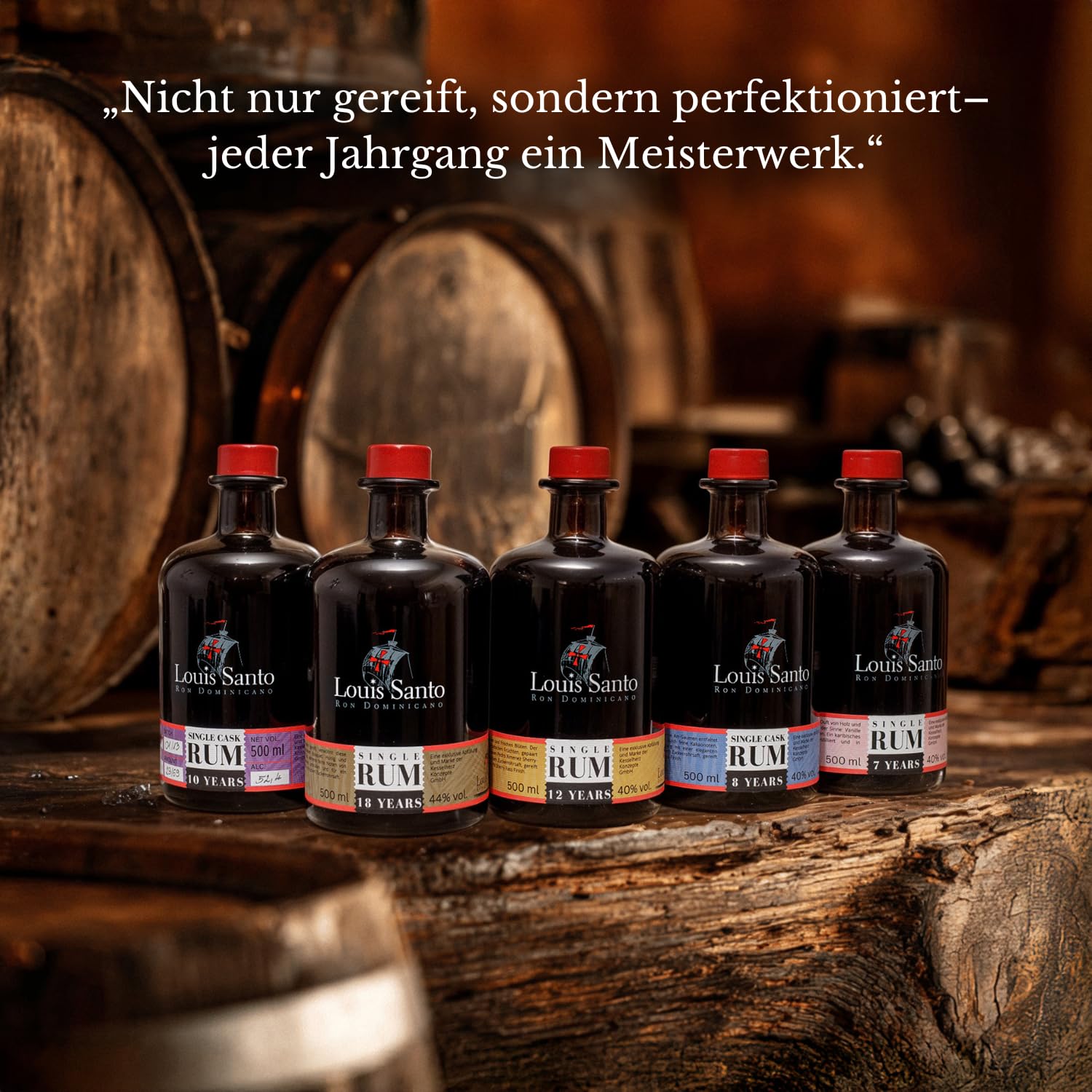 Louis Santo - Premium Single Rum 18 Jahre | Bourbon Cask | Aus Zuckerrohrsaft | inkl. 2 Nosing Gläser |Doppelgold prämiert | Ideal als Geschenkset | 44% Vol. | 0,5l |