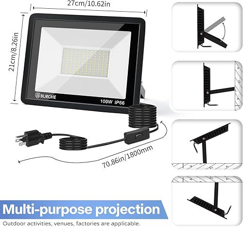 Miniatura 6 de Luz de inundación LED con interruptor 100W IP66 impermeable profesional al aire libre reflector (2 unidades)