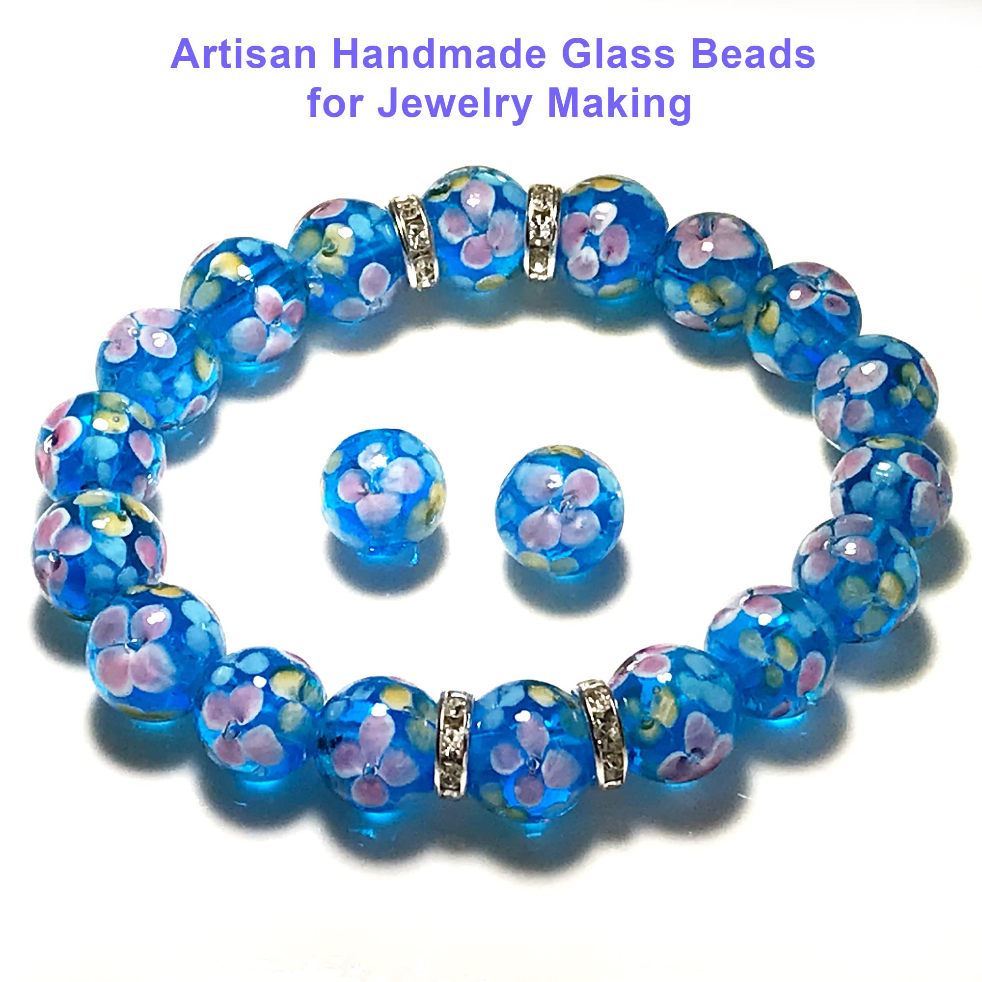 Boucles D'Oreilles Artisanales Perles En Verre Soufflé Murano Bleu - Plaqué Or - Dormeuses