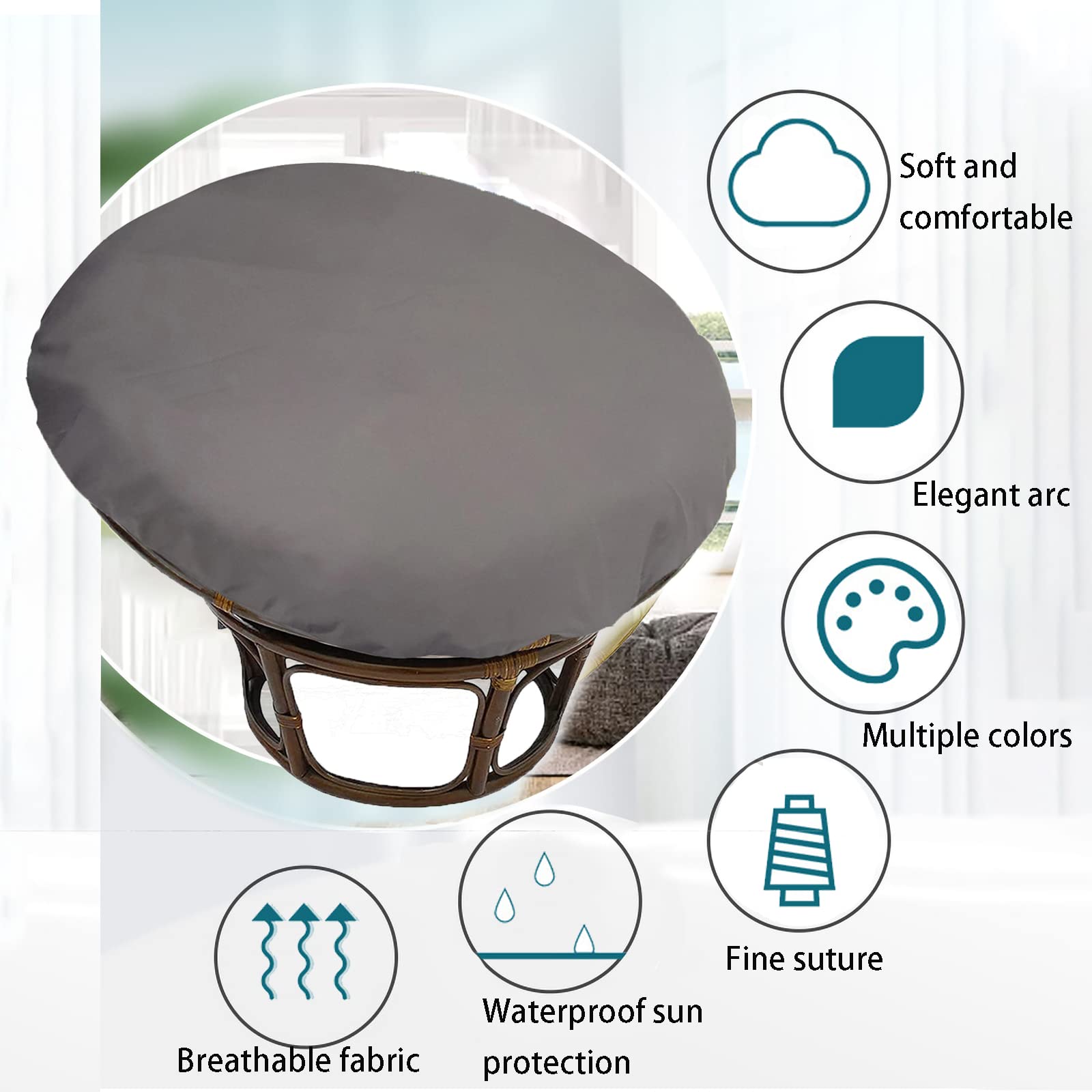 Generisch Kussenhoezen voor papasan-stoel, ronde beschermhoes voor eierstoelkussens, vervangende hoezen voor kussens voor draaischommelstoelen, wasbare papasan-kussenslopen voor ronde