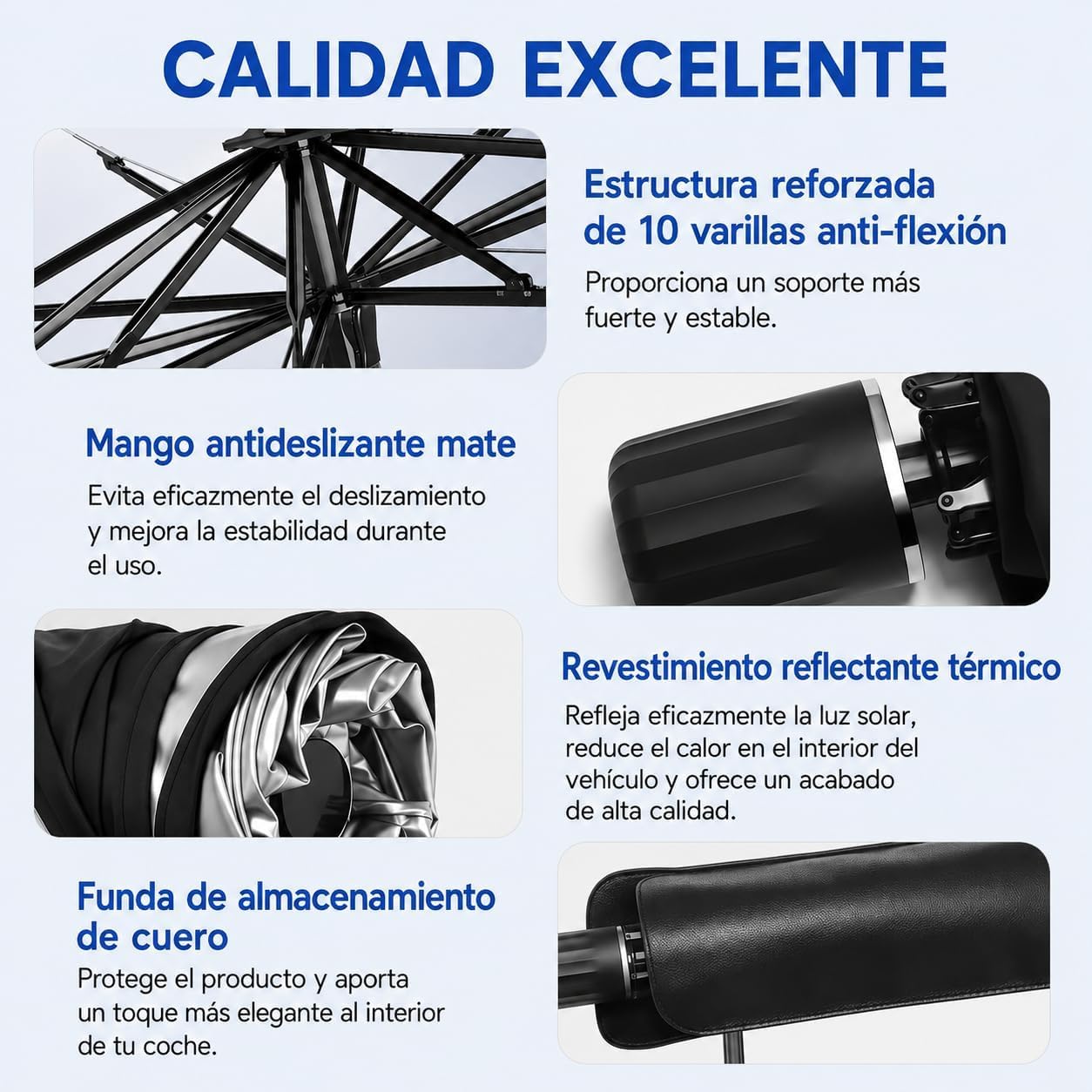 HIBRON Parasol Coche Tipo Paraguas Plegable, Protector Solar para Parabrisas Delantero, Reflectante Térmico, Fácil de Instalar y Guardar, Universal para SUV Sedan MPV, 140x80cm(Pack x 4)