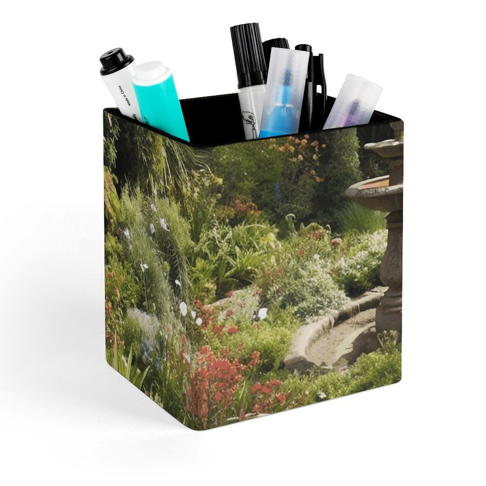 FekiLoot There Are Many Plants Pencil Holder Square Leather Pen Holder Cup Modern Multi-Functional Pencil Cup Holder Decorative Desk Organizer Caddy Makeup Brush Holders for Desk Office