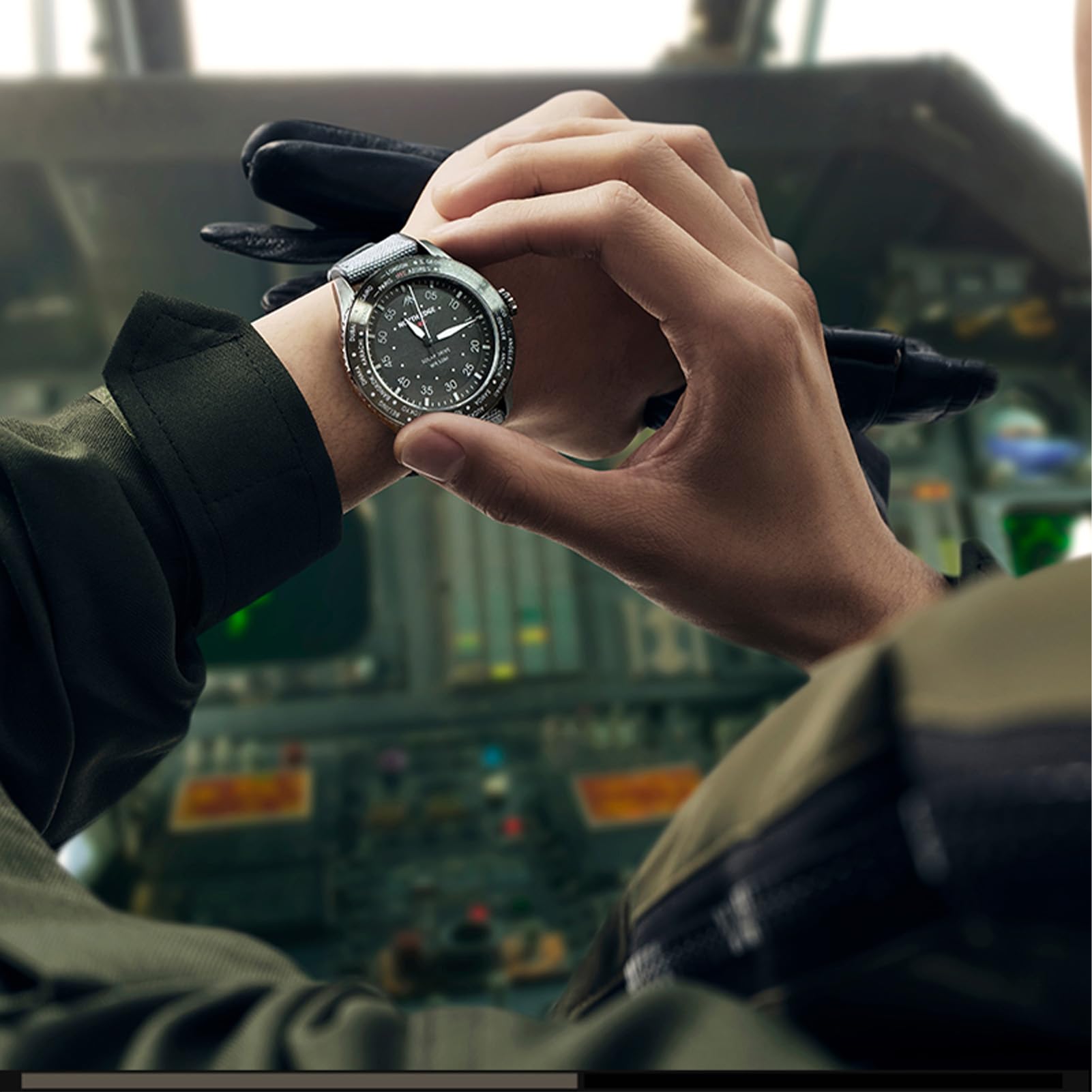 plplaaoo North Edge Mach Pilot Solar Watch para Hombres Visión Nocturna de cronógrafo Impermeable de 50 m Que Dura hasta 180 días Case de Acero Inoxidable de Acero Inoxidable TPR TPR TPR