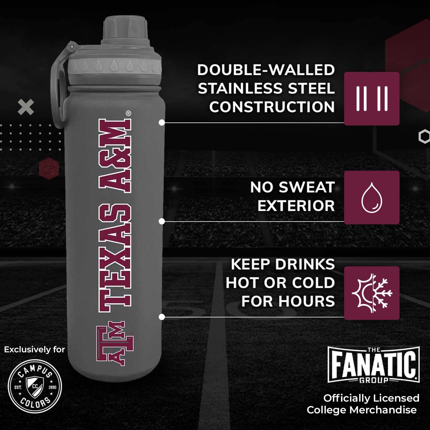 Campus Colors Utah Utes 24oz Stainless Steel Vacuum Insulated Water Bottle - Twist-On Cap, Built-in Handle, Sweat-Free - View #10
