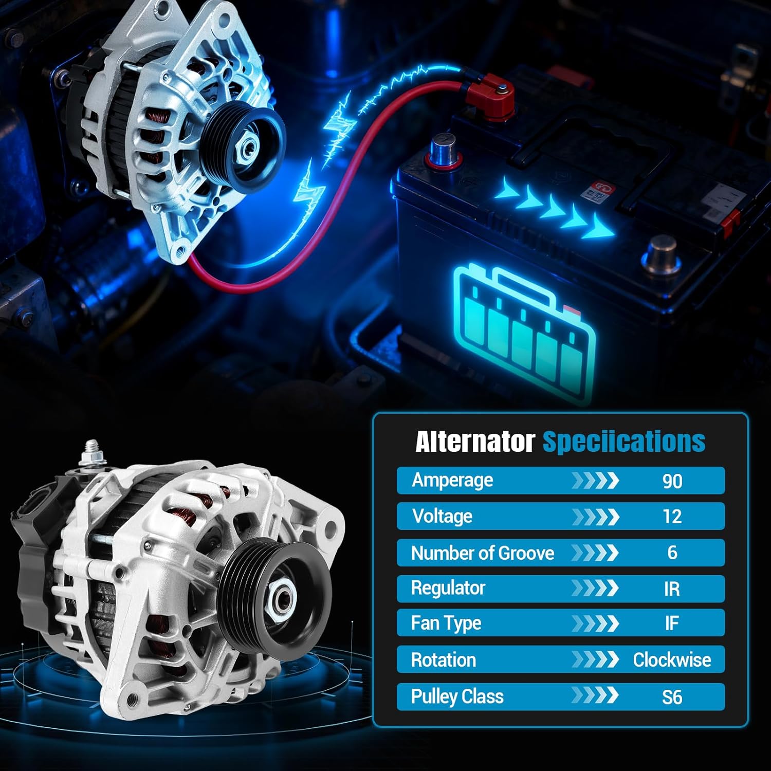 New Alternator Part Compatible with Kia Rio 1.6L L4 2012-2013/Hyundai Accent 1.6L L4 2012-2017/2012-2017 Veloster 1.6L L4,Replace 37300-2B510 37300-2B300 37300-2B500 2607372 2608483 2616741 13209N