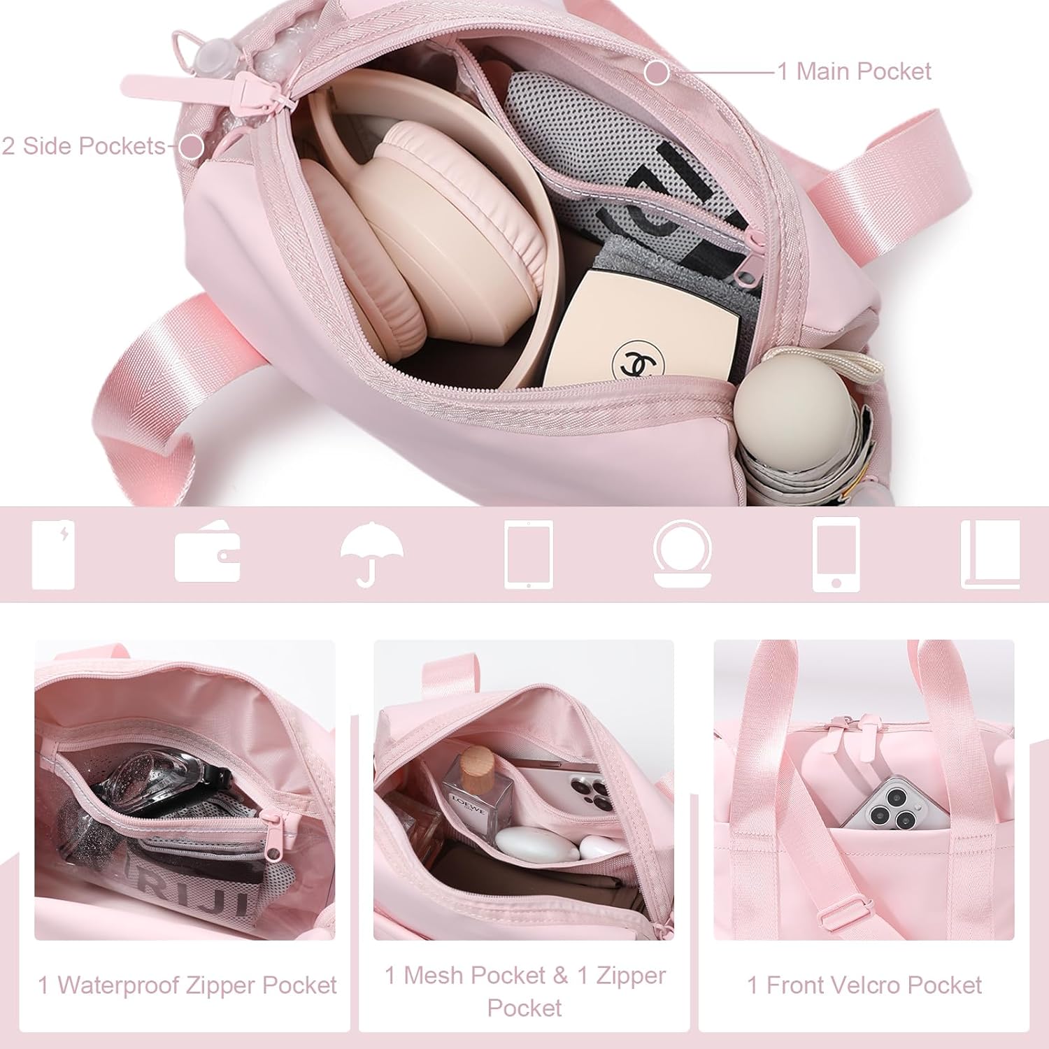 Small Gym Bag for Women, Mini Crossbody Gym Duffle Bag with Wet Compartment, Carry on Gym Tote Bag for Workout Dance Sport Travel (Mini-Pink) - Image 3